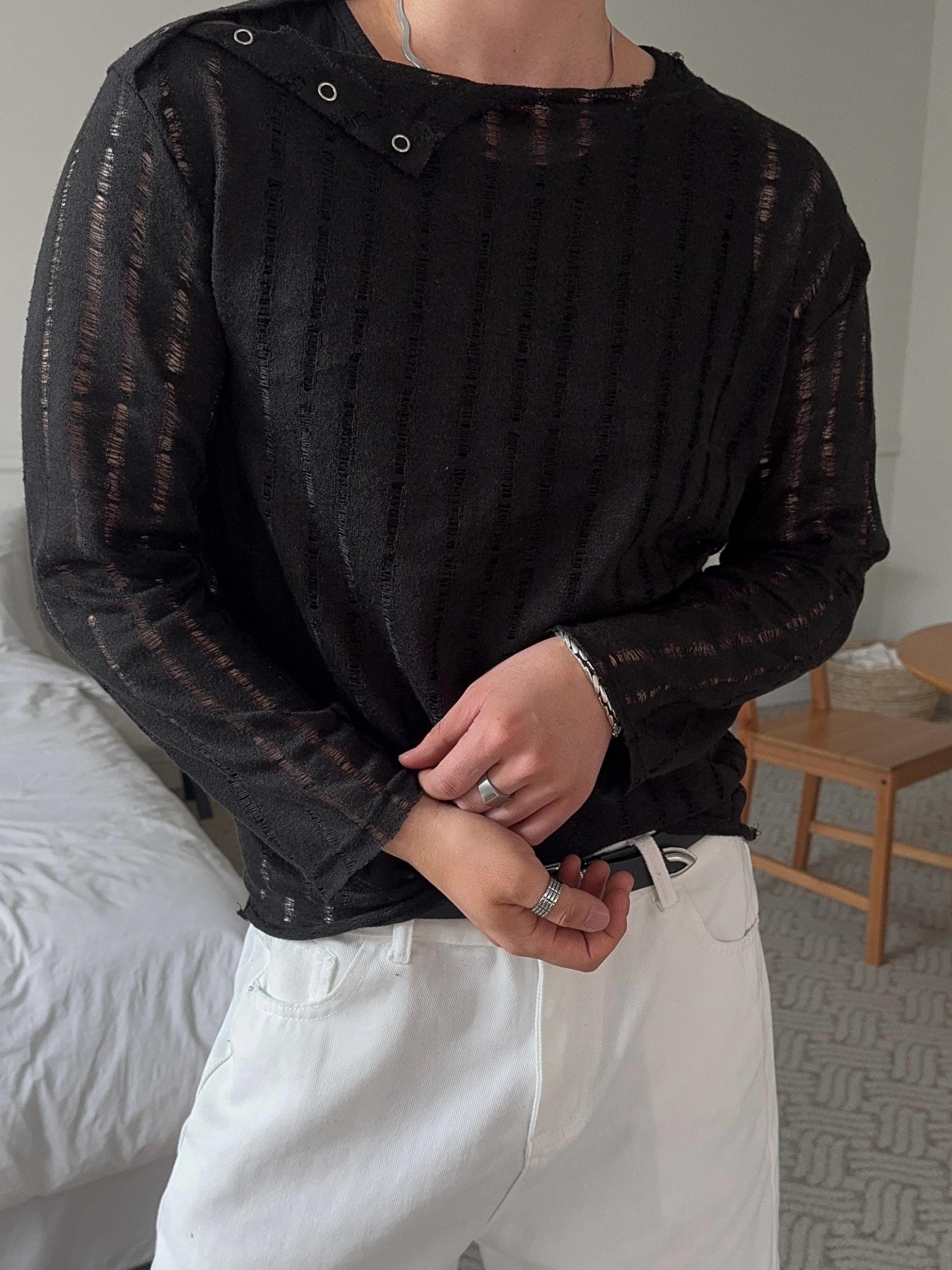 카바 그런지 스냅 시스루 티셔츠 3COL