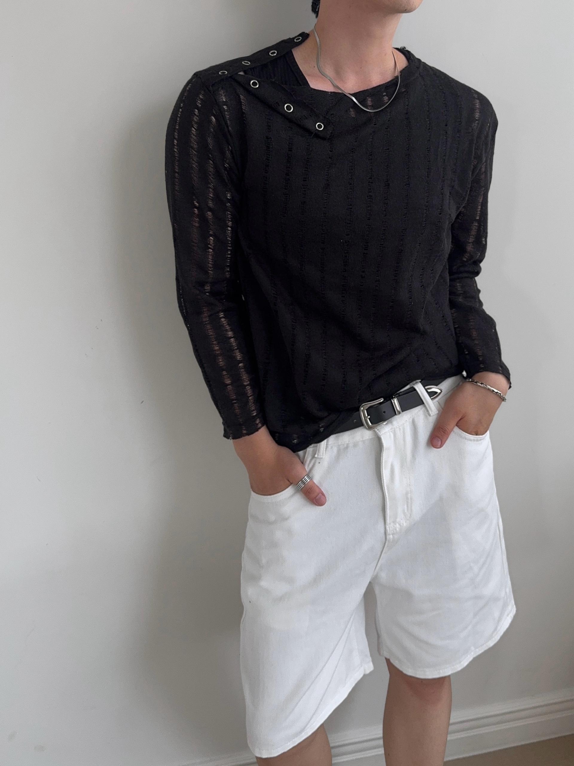 카바 그런지 스냅 시스루 티셔츠 3COL