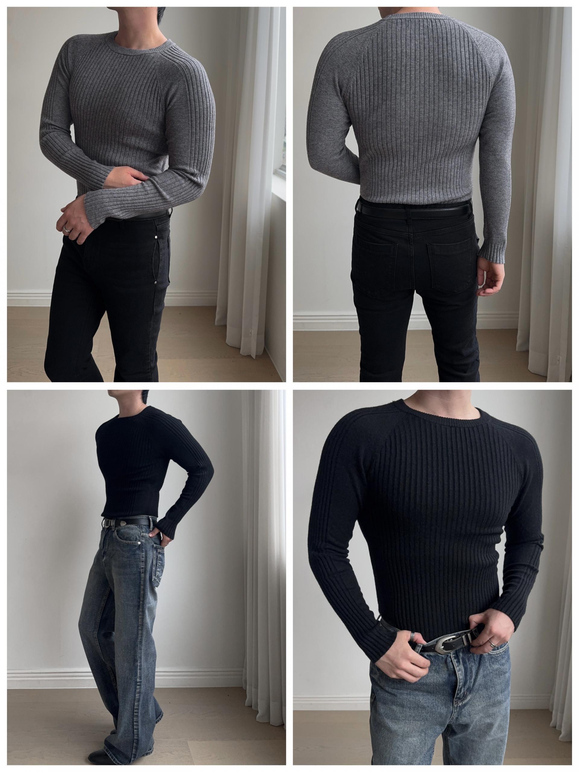 [MUSCLE FIT] 렝무어 불규칙 레글런 골지 니트 6COL