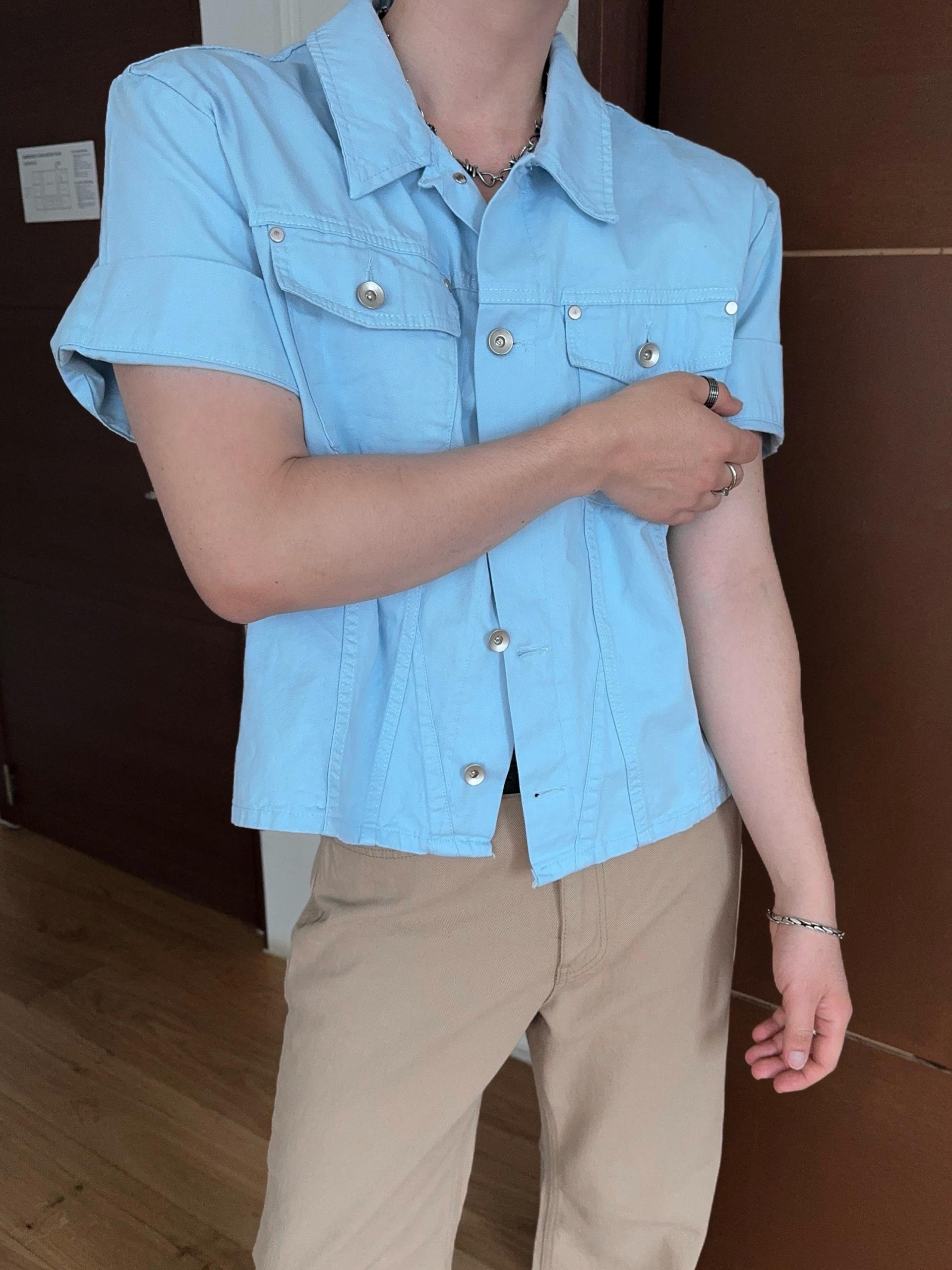 버스터 슬래시 반팔 크롭 셔츠 자켓
