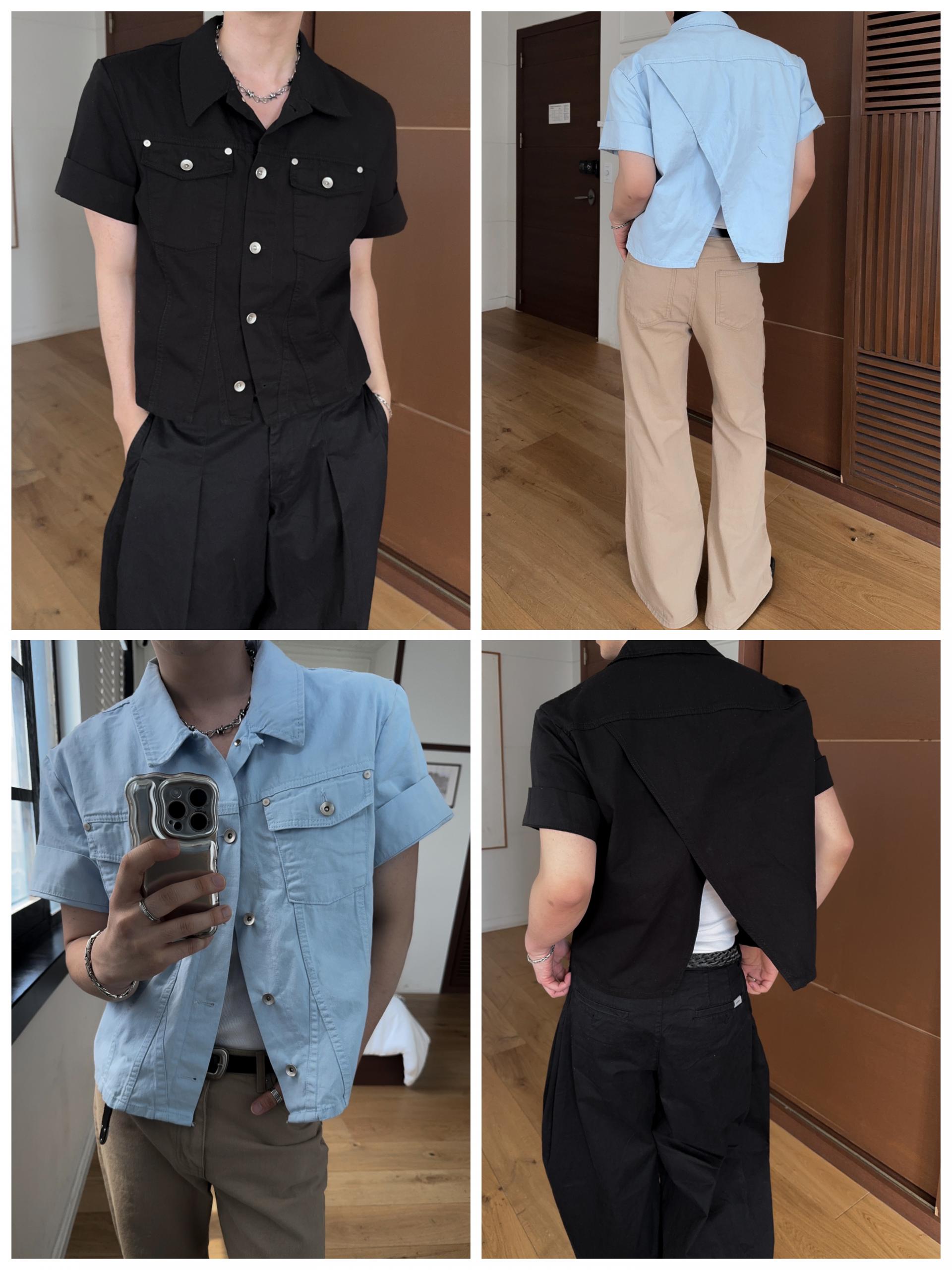 버스터 슬래시 반팔 크롭 셔츠 자켓