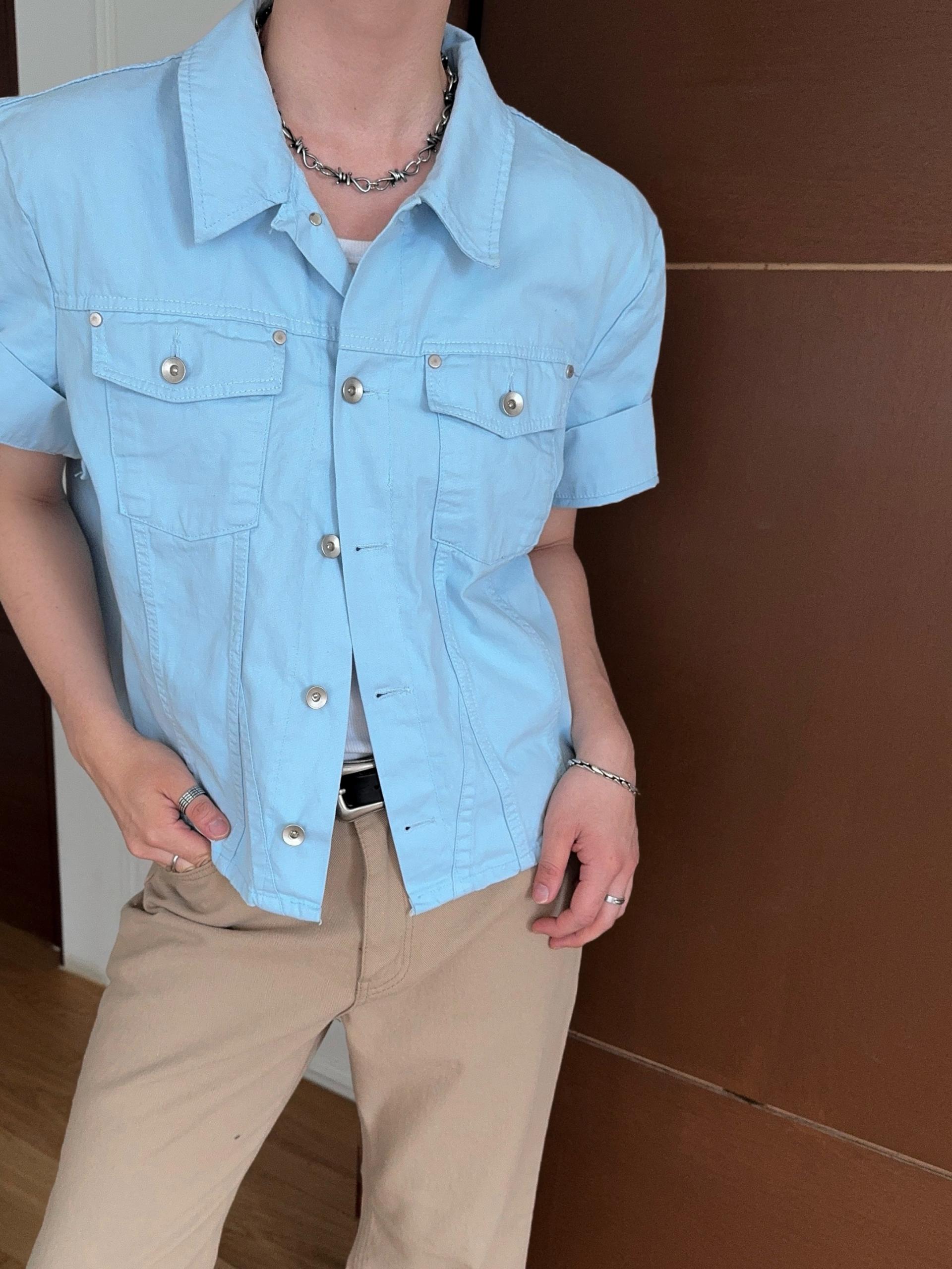 버스터 슬래시 반팔 크롭 셔츠 자켓