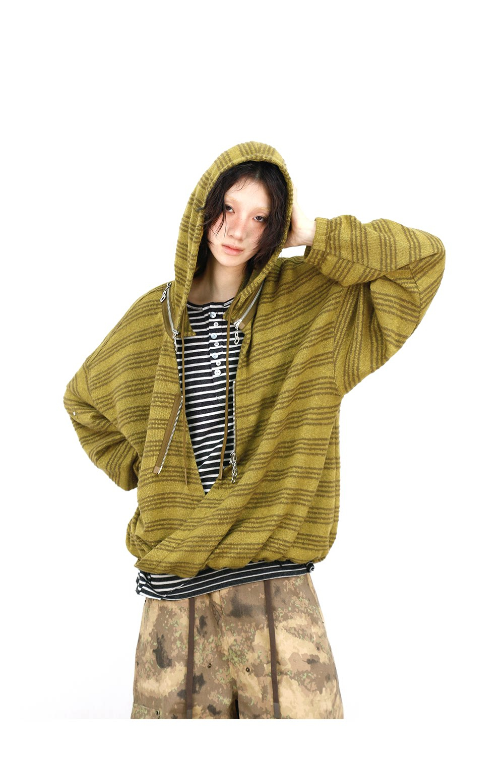 Cashmere Yarn Yellow Jacquard Knit Sweater