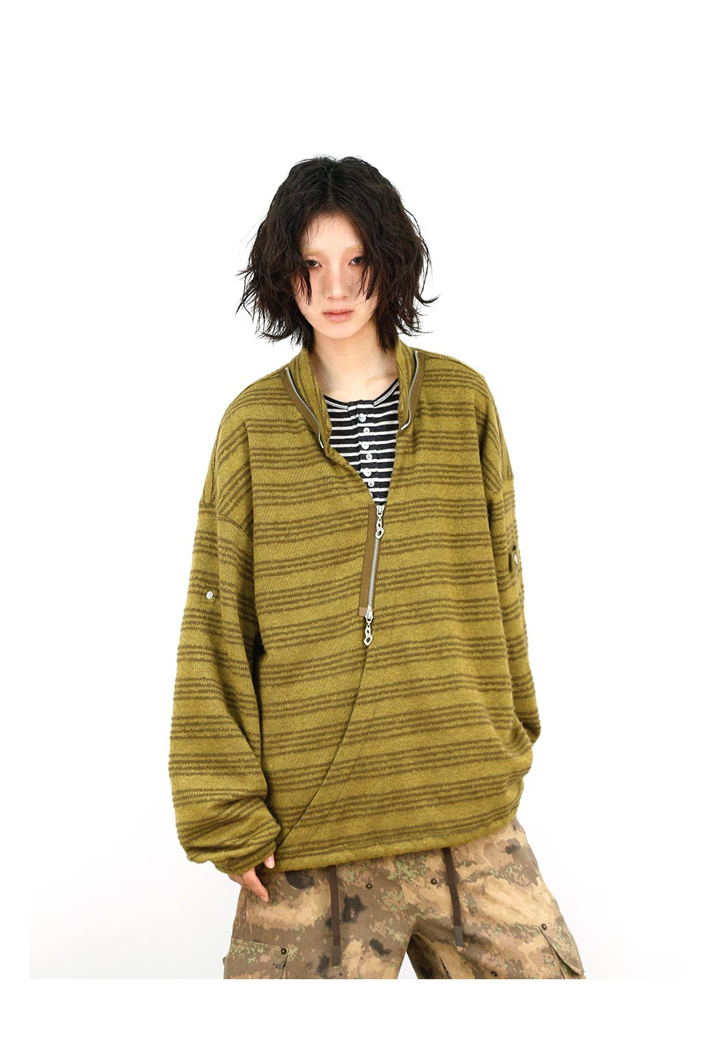Cashmere Yarn Yellow Jacquard Knit Sweater