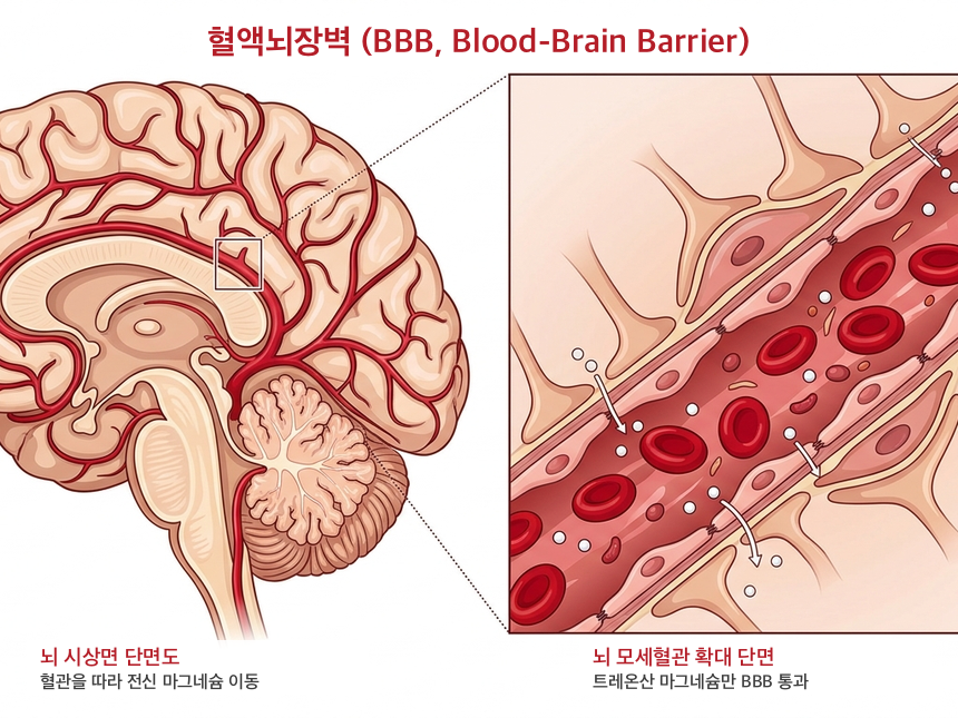 혈액뇌장벽을 통과하는 트레온산 마그네슘의 작용 기전