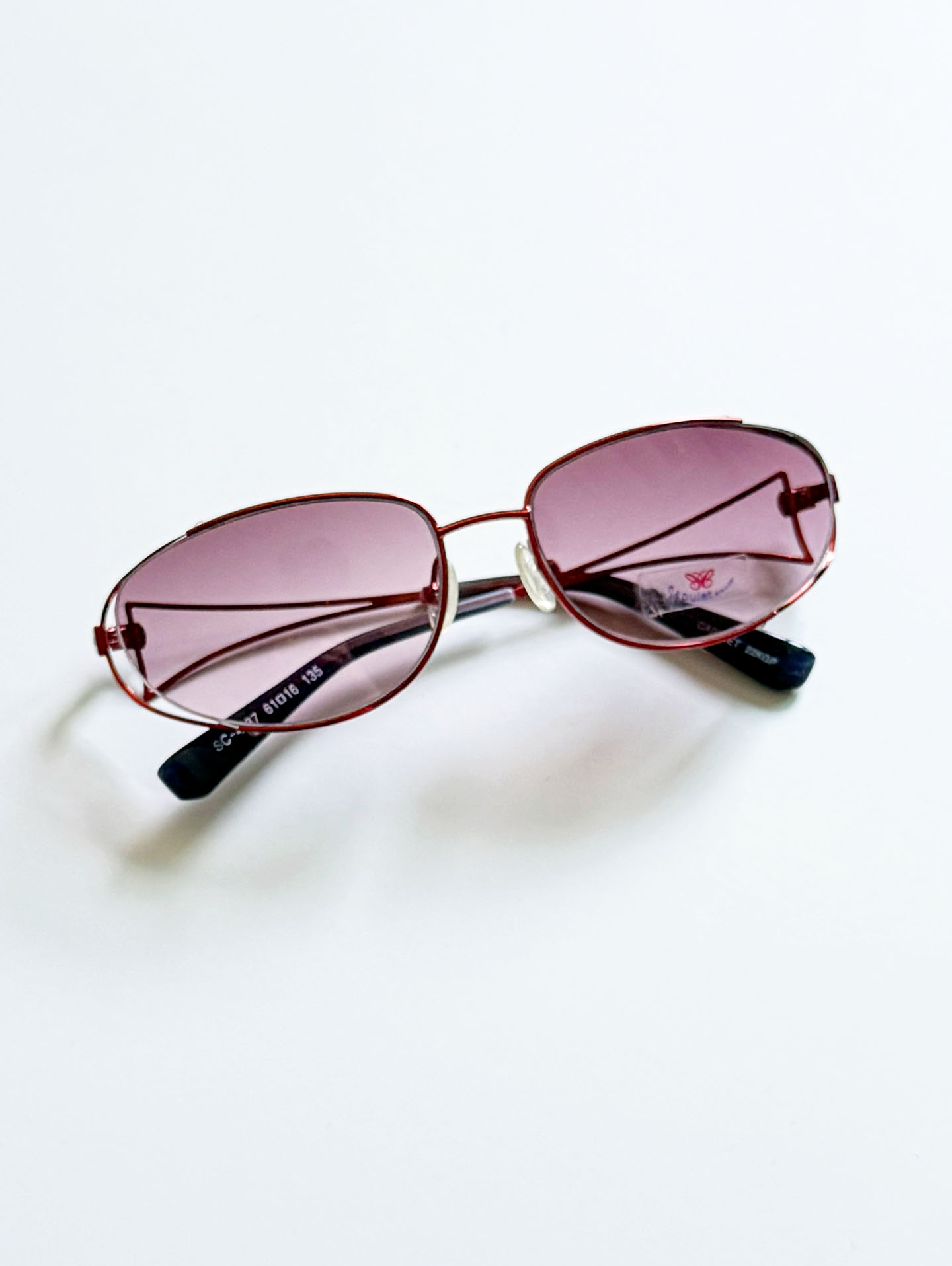 CAPULET Red Oval Double-Layer Metal Frame Gradient Tint Sunglasses