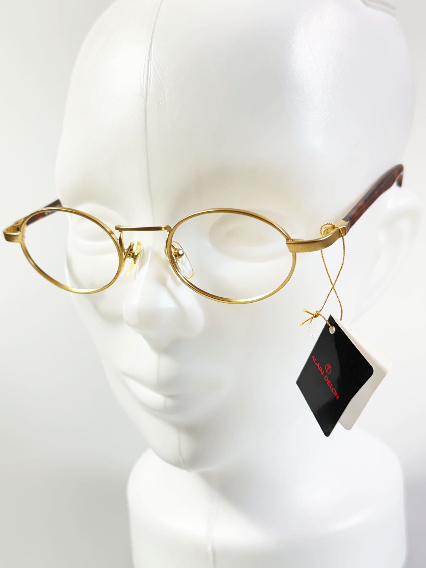 90's ALAIN DELON Gold Slim Oval Metal Frame Glasses
