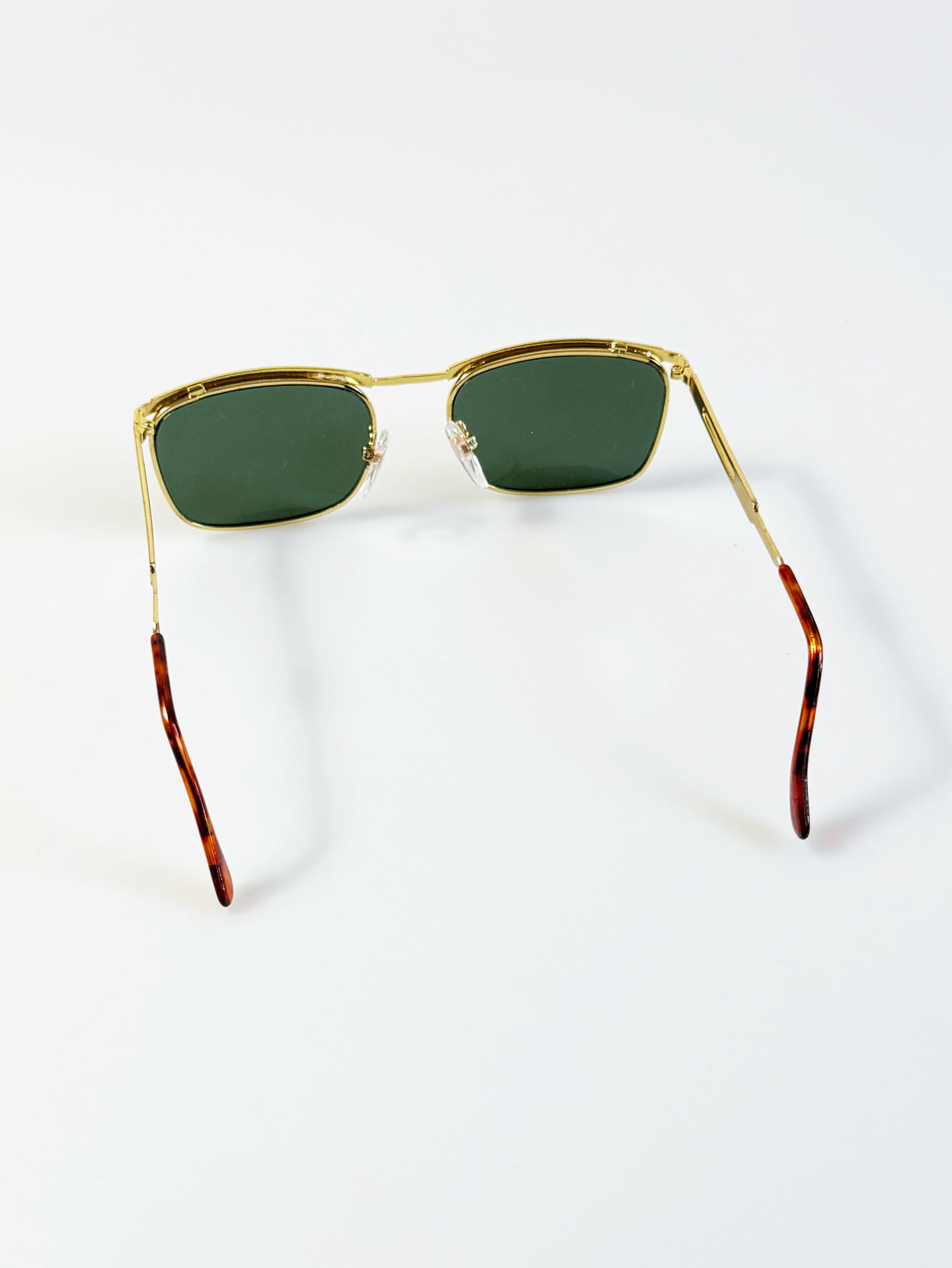 90's European Gold Metal Slim Square Sunglasses
