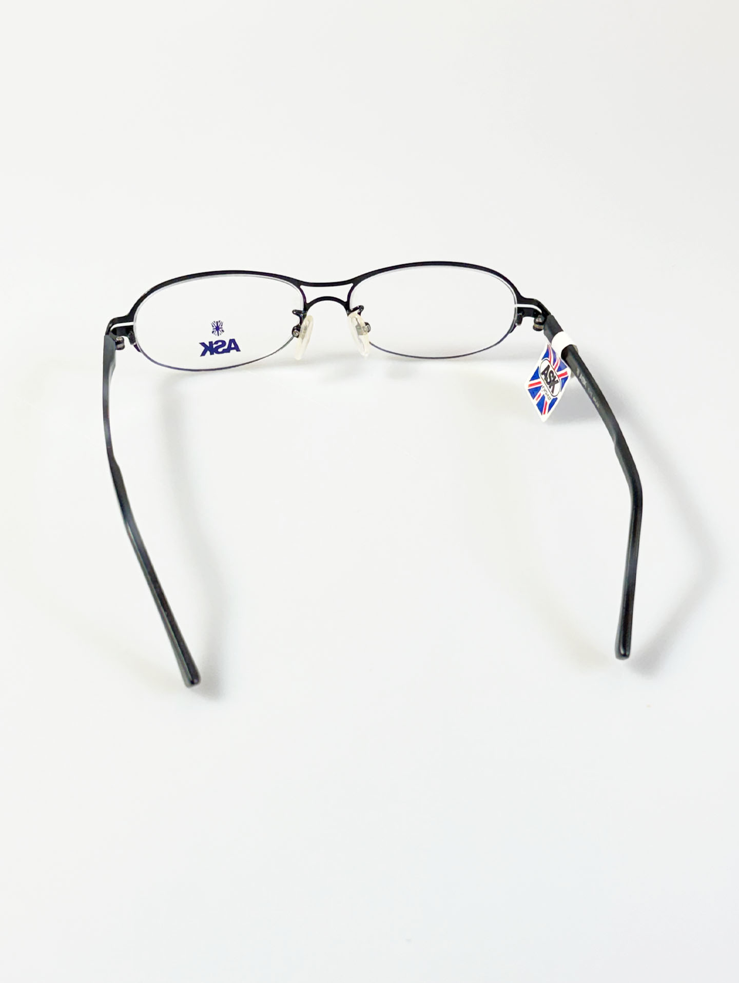 ASK Black Double-Bridge Slim Oval Metal Frame Glasses
