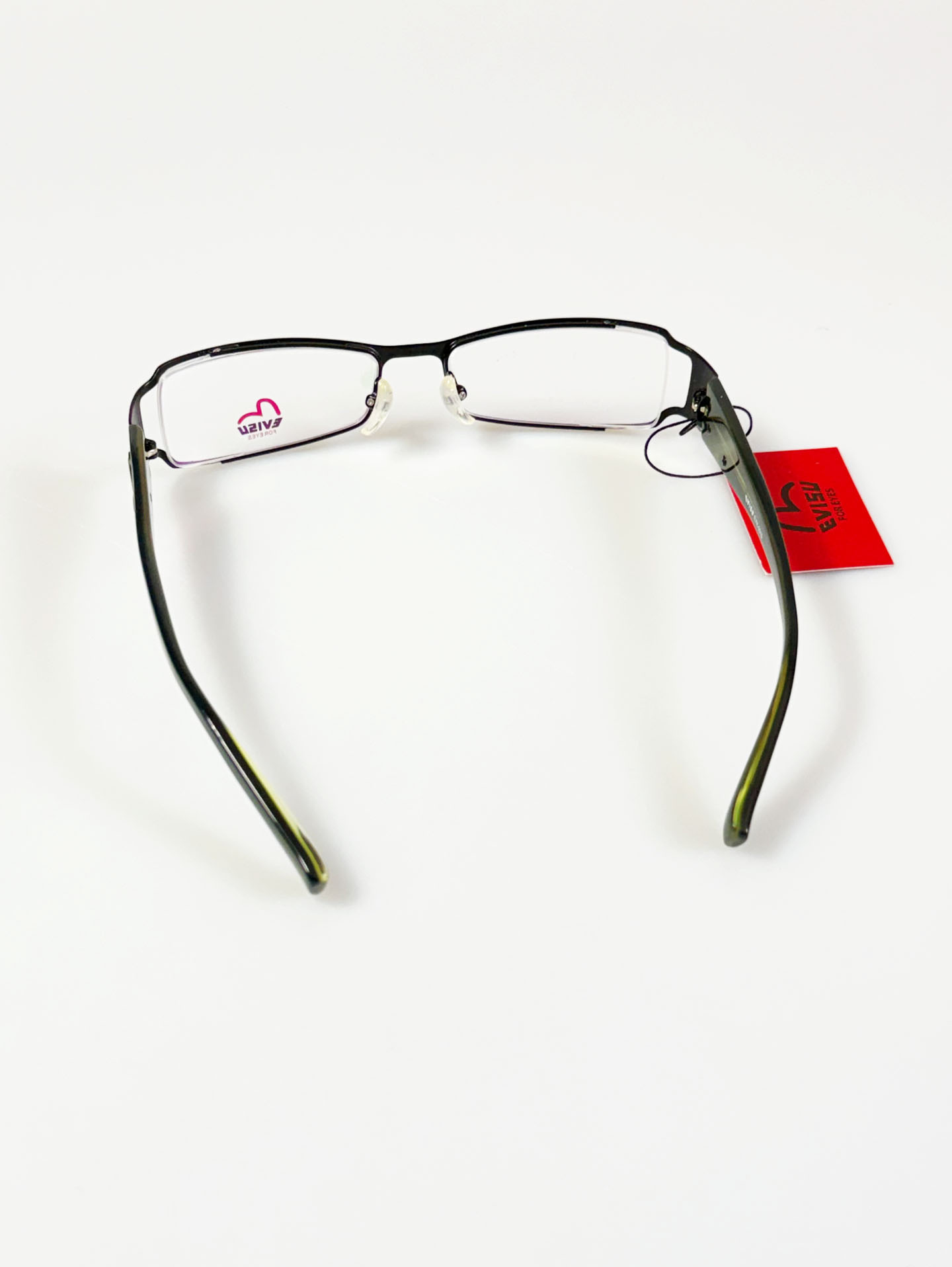 EVISU Black & Dark Green Slim Square Combination Frame Glasses