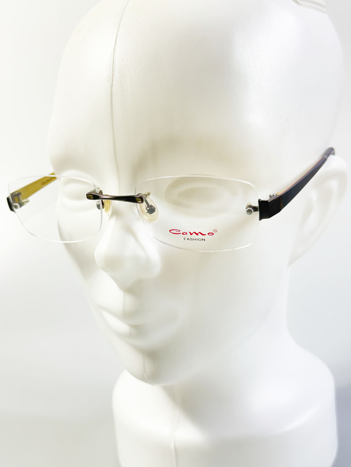 CAMO FASHION Dark Brown Rimless Square Metal Glasses