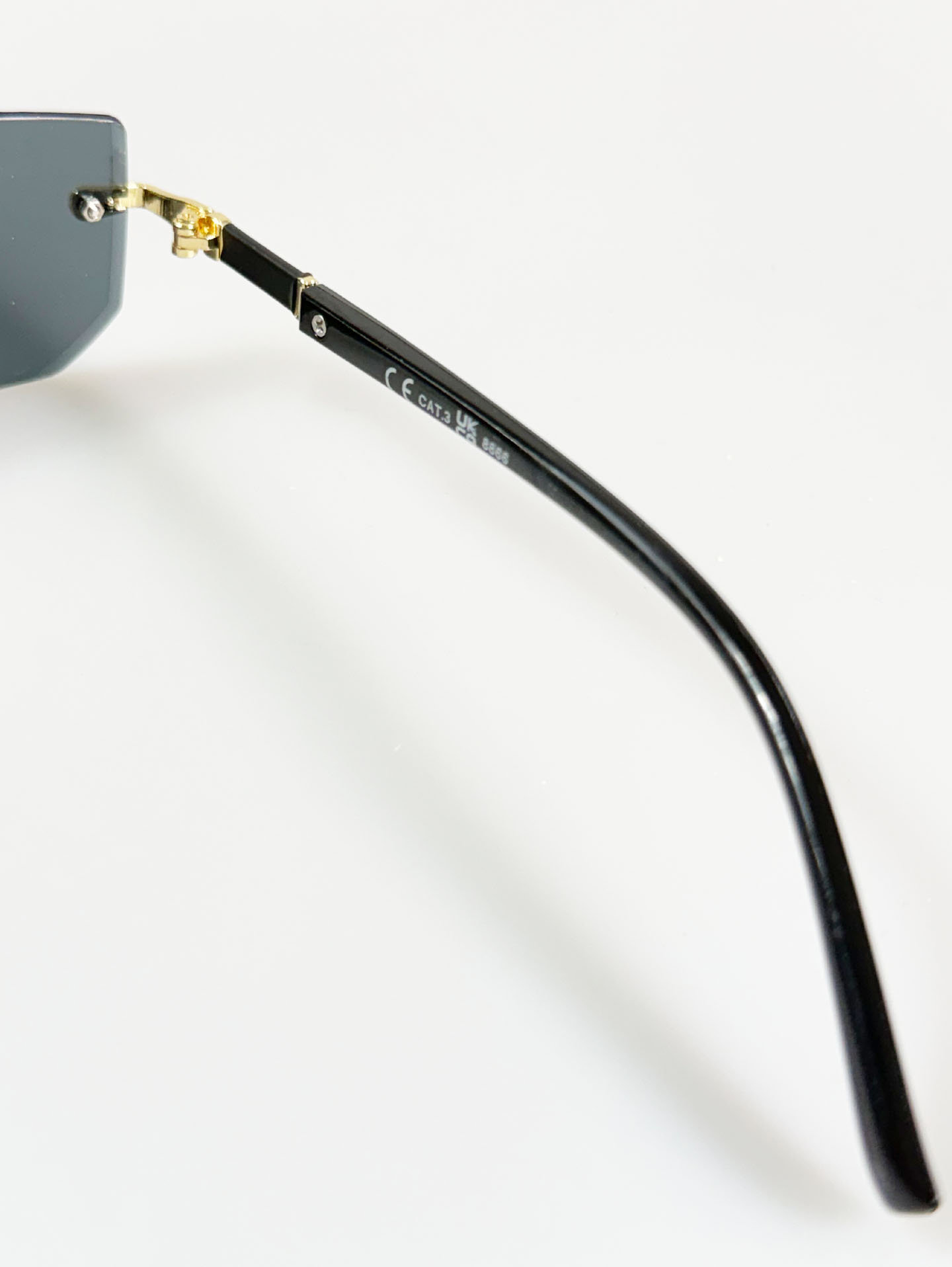 Rimless Square Black Gold Metal Frame Sunglasses