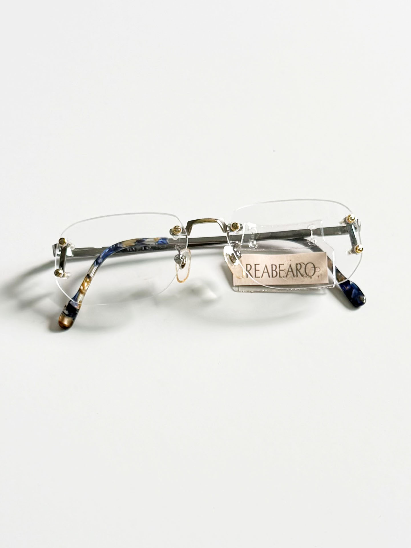 90’s REABEARO Rimless Square Silver Metal Glasses