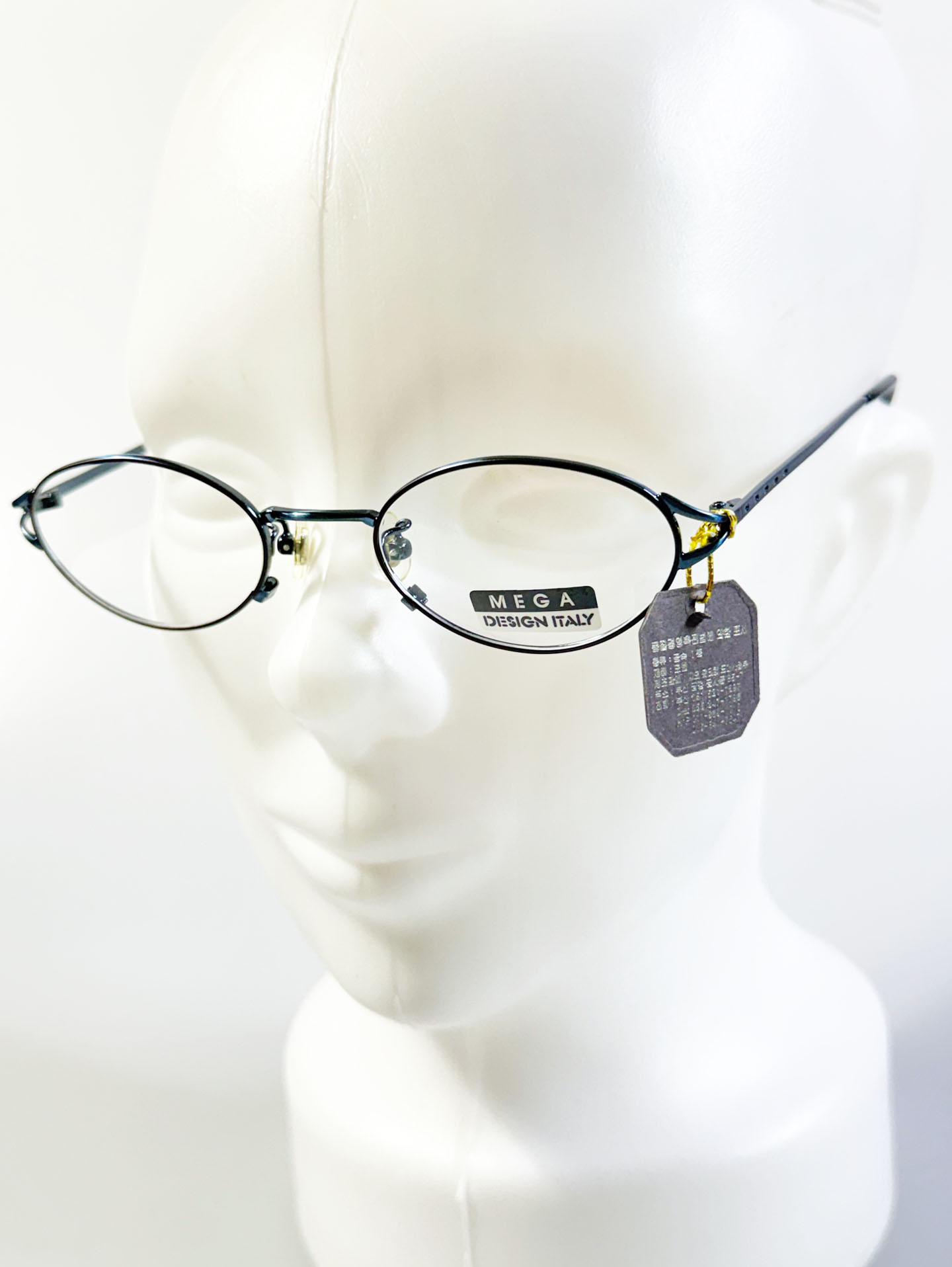MEGA Deep Blue Slim Oval Metal Frame Glasses