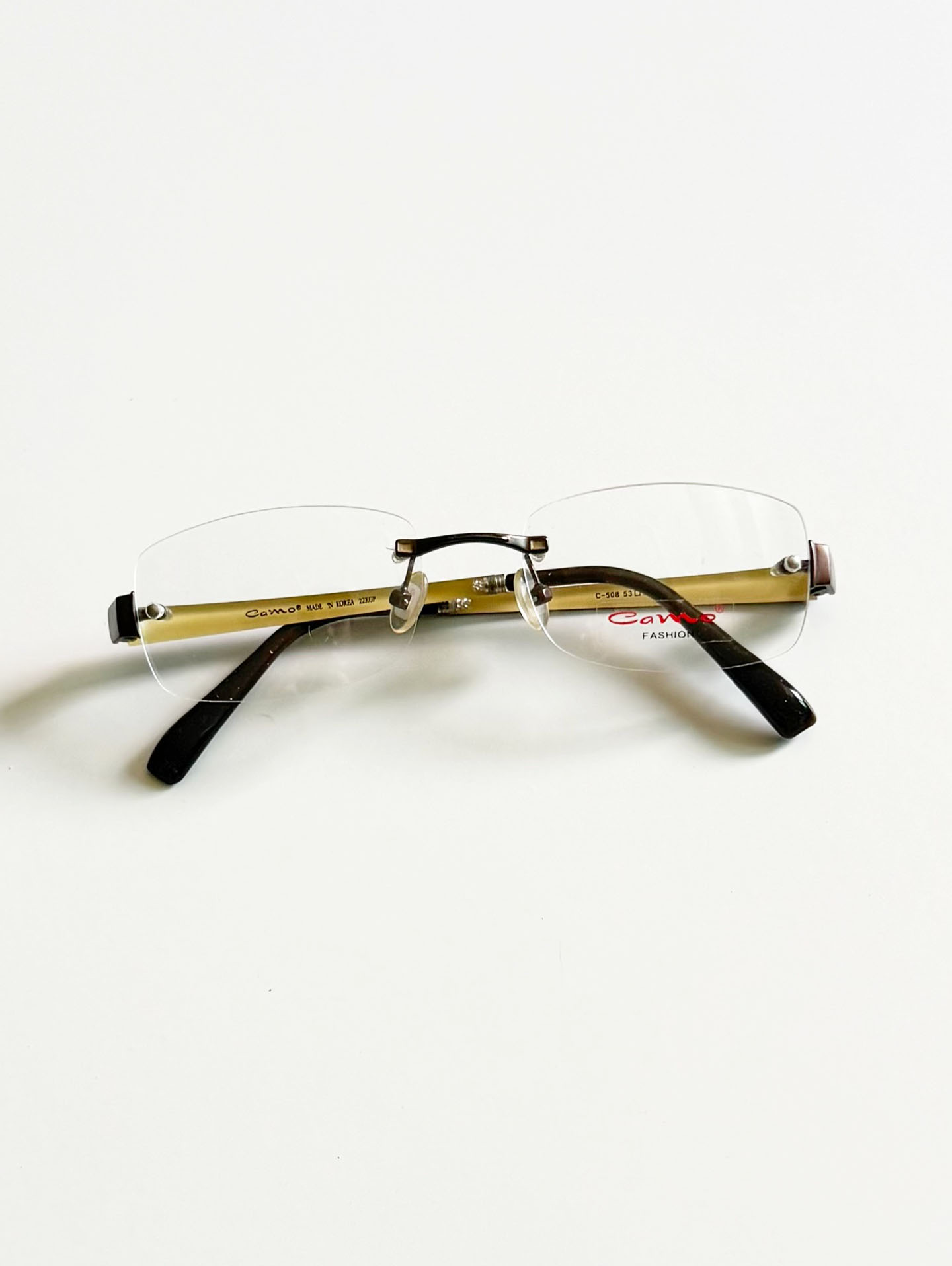 CAMO FASHION Dark Brown Rimless Square Metal Glasses