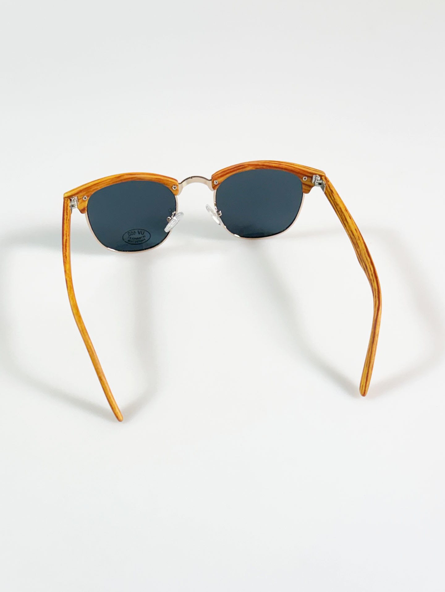 Woodgrain Clubmaster Half-Rim Sunglasses