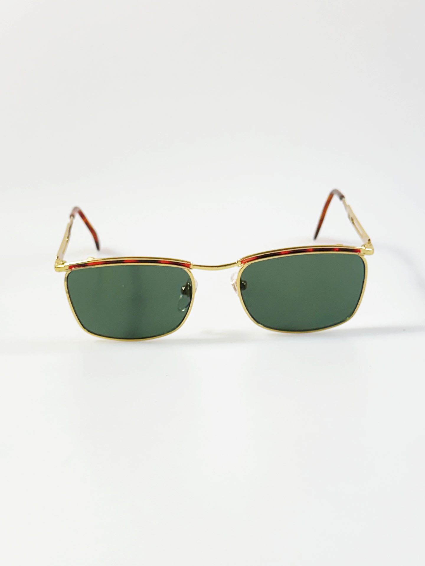 90's European Gold Metal Slim Square Sunglasses