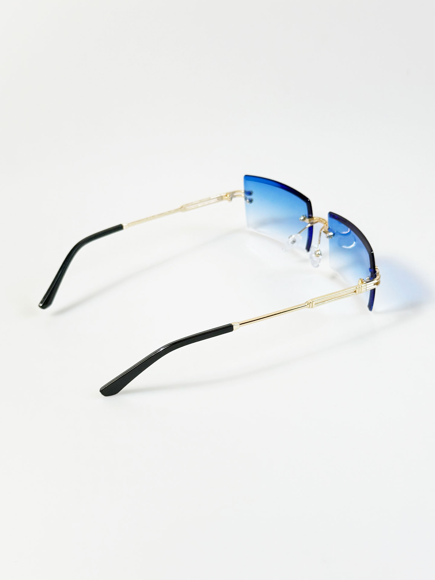 Rimless Square Gold Metal Frame Gradient Blue Tint Sunglasses