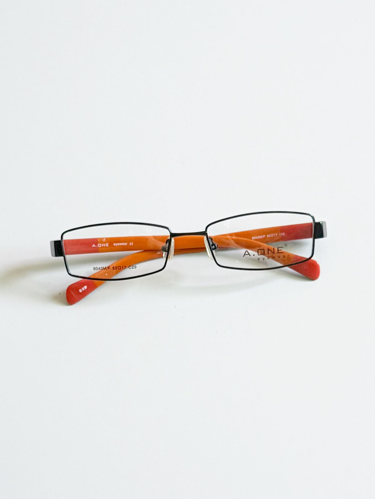 A.ONE Black & Orange Slim Square Metal Glasses