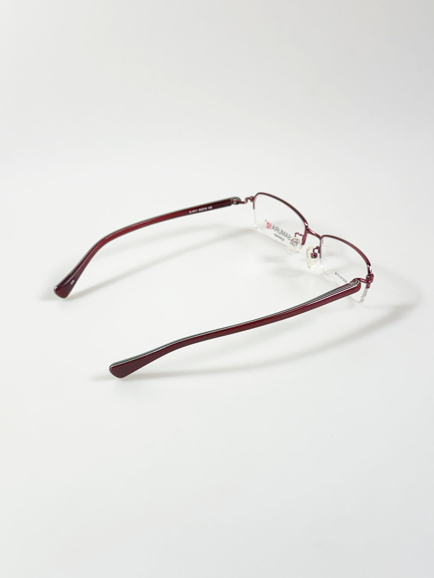 SAMURAI Eyewear Burgundy Half-Rim Square Metal Glasses