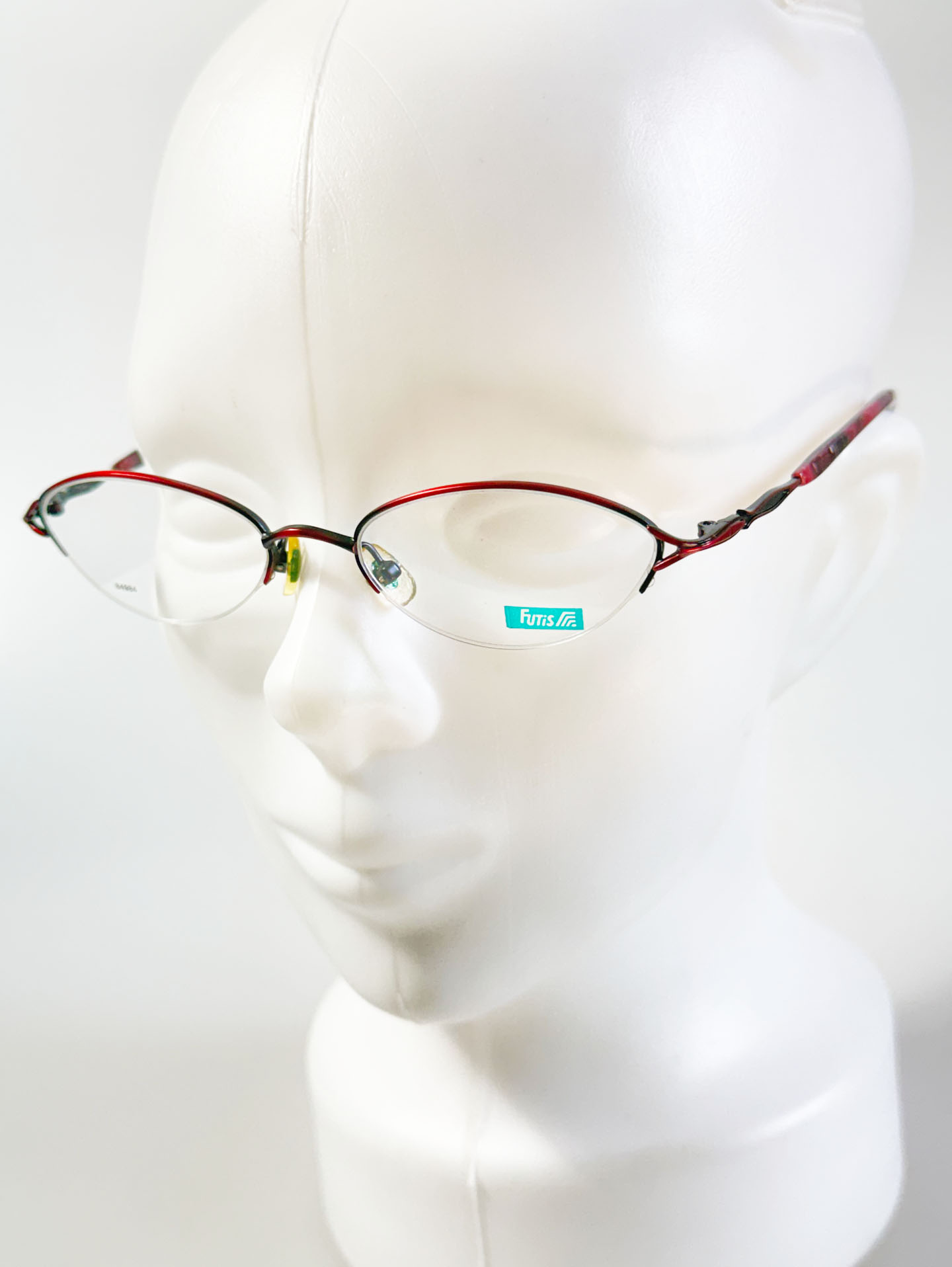 90's FUTIS Red & Black Two-Tone Oval Semi-Rimless Metal Glasses