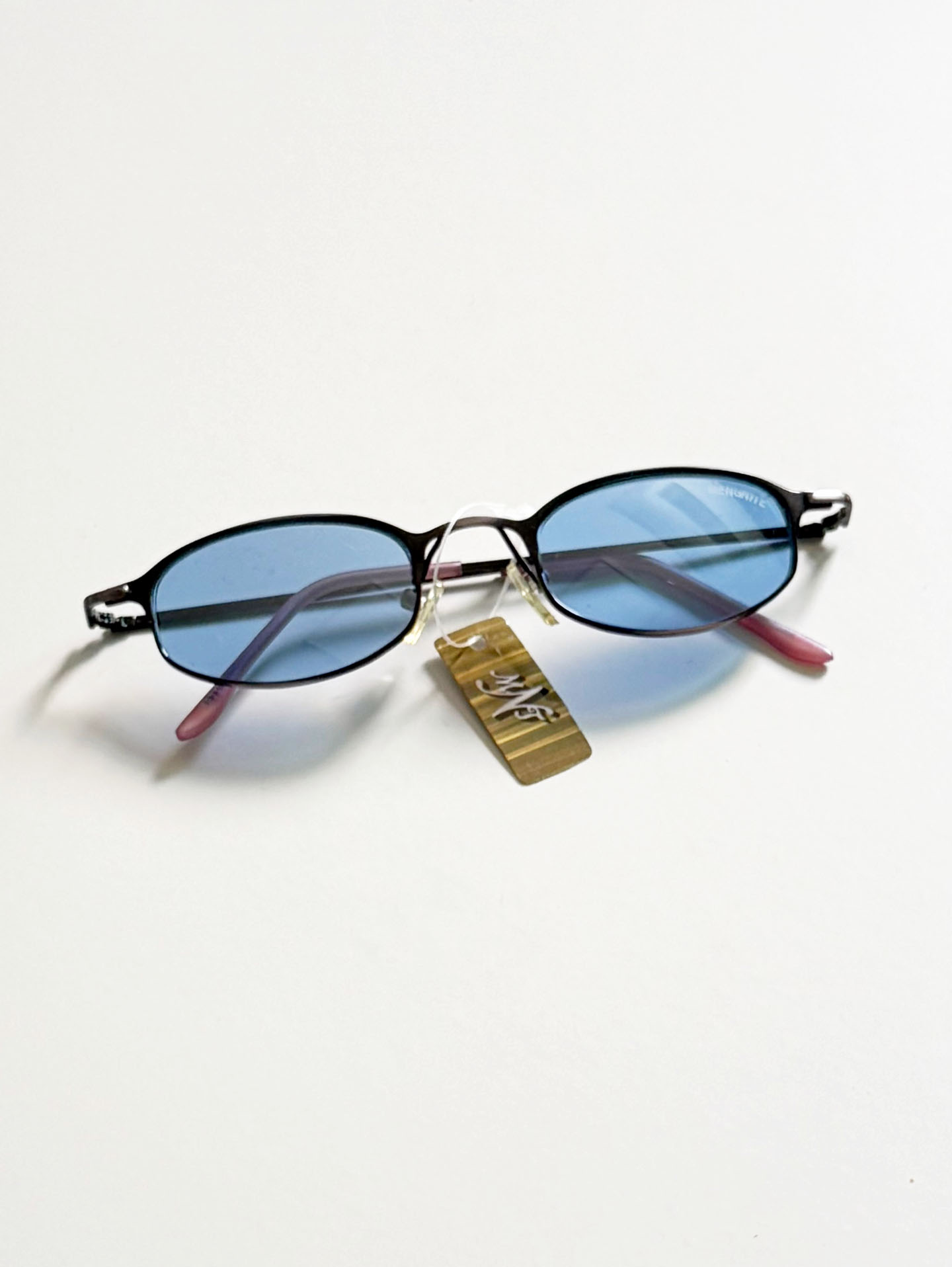 90's MENGNITE Two-Tone Metal Slim Oval Tint Sunglasses