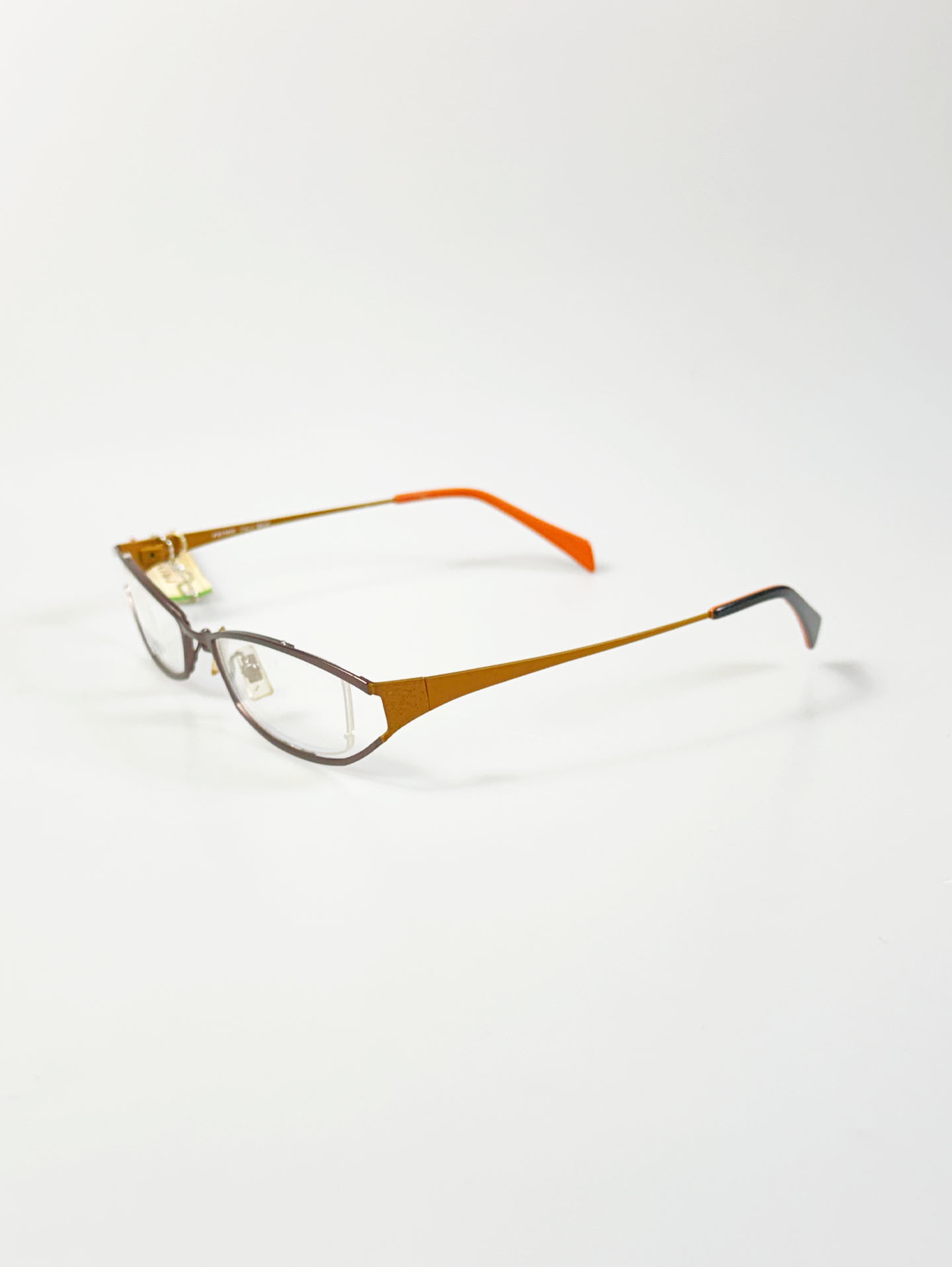 PRIMO ITALY Brown & Orange Slim Square Metal Frame Glasses