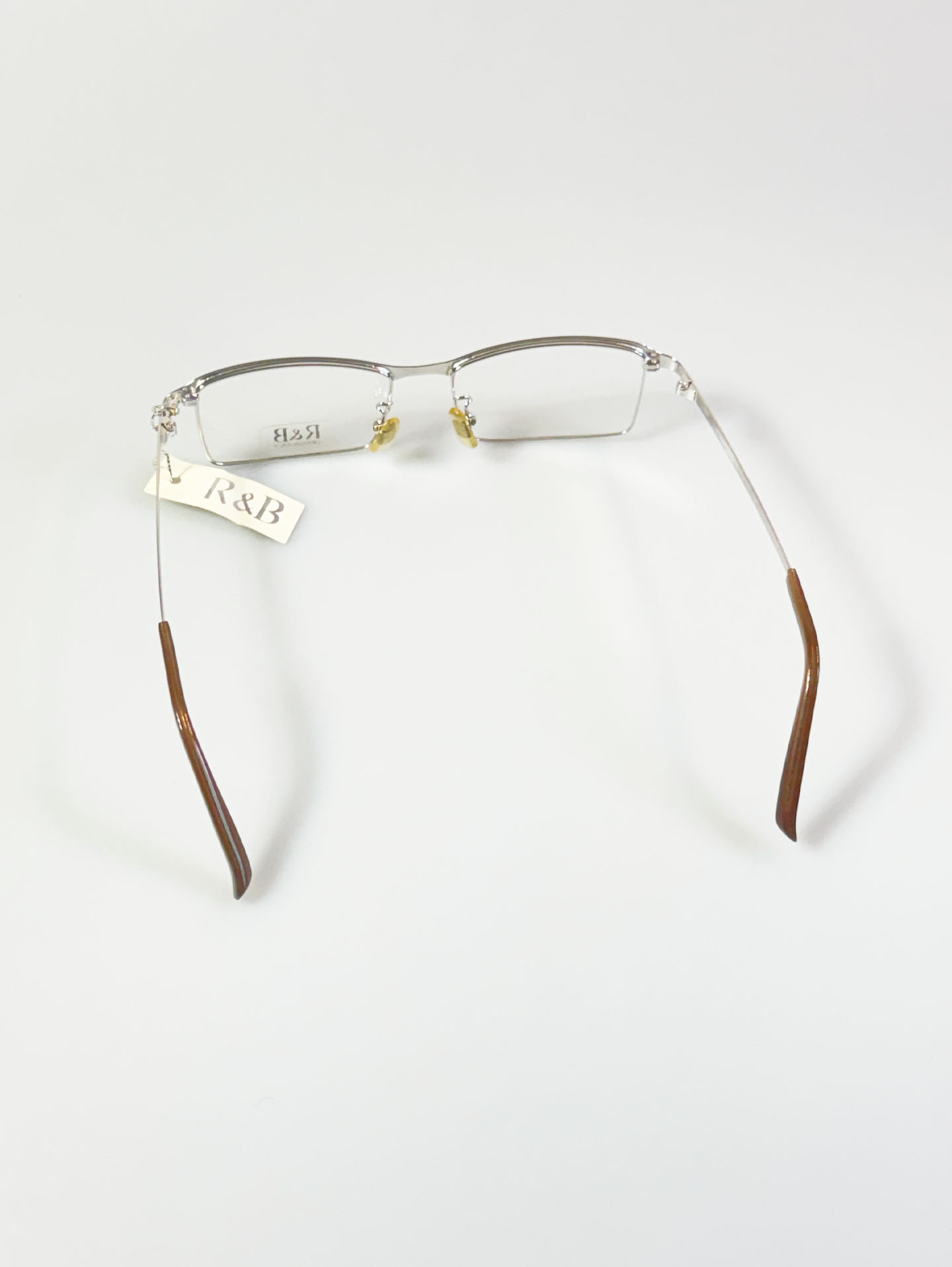 R&B Eyewear Silver Slim Square Semi-Rimless Metal Glasses