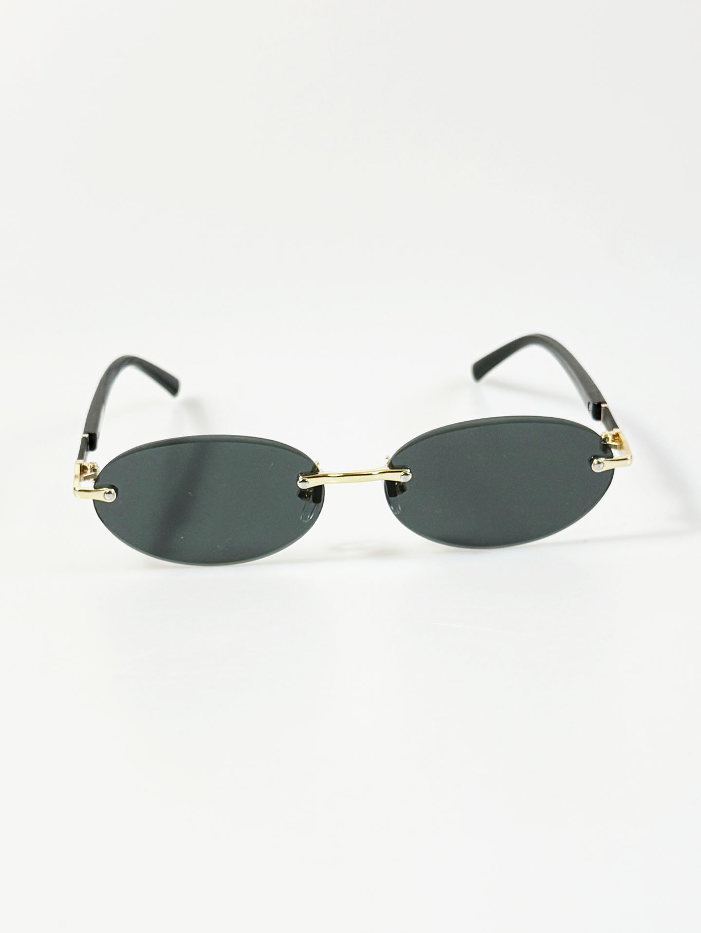 Rimless Oval Gold Metal Frame Smoke Gray Lens Sunglasses