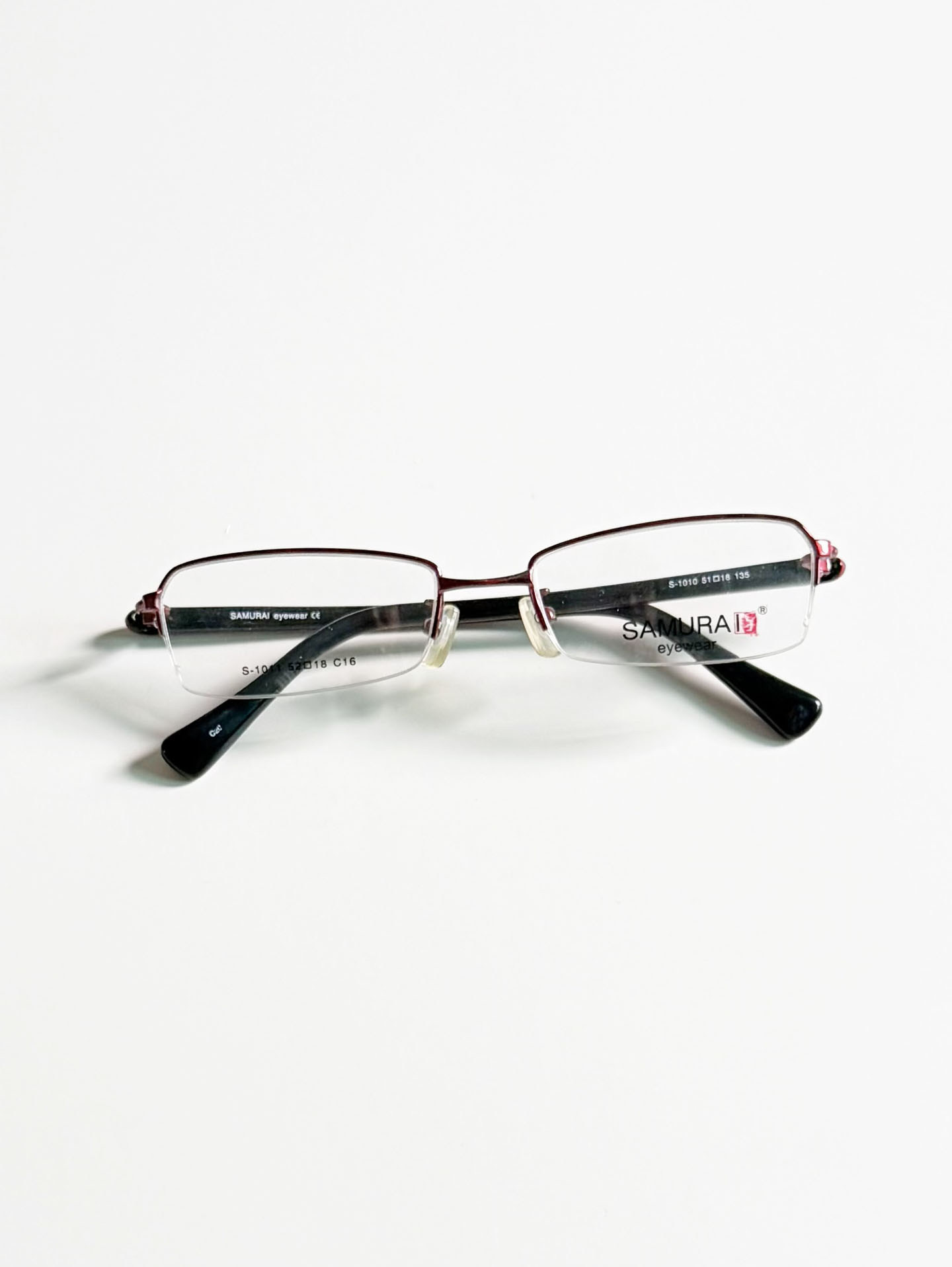 SAMURAI Eyewear Red Wine Half-Rim Square Metal Glasses