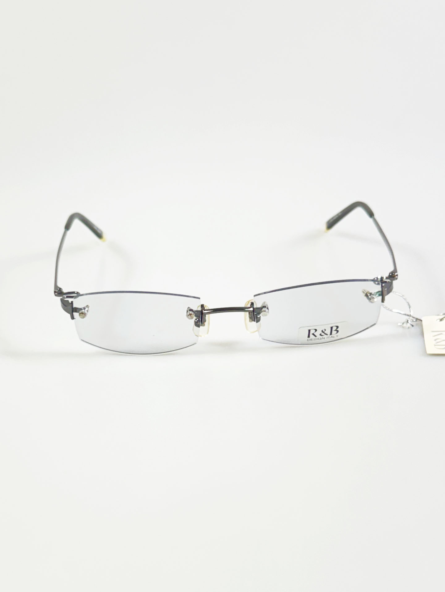 R&B Eyewear Gunmetal Rimless Square Glasses