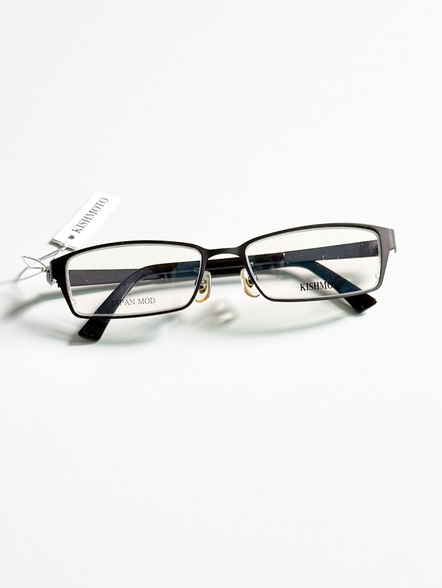 KISHMOTO Japan Dark Brown Slim Square Metal Frame Glasses