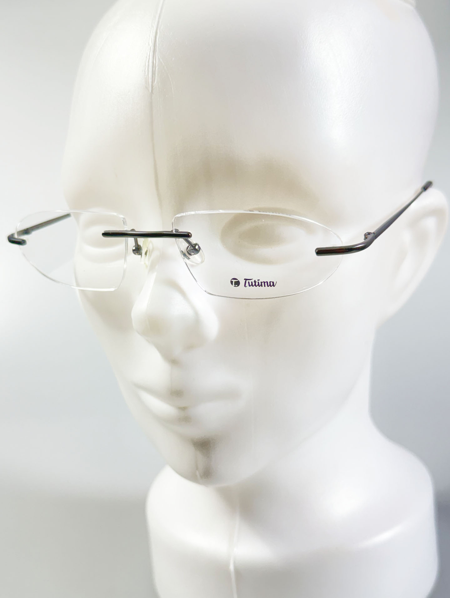 TUTIMA Dark Silver Titanium Rimless Square Frame Glasses