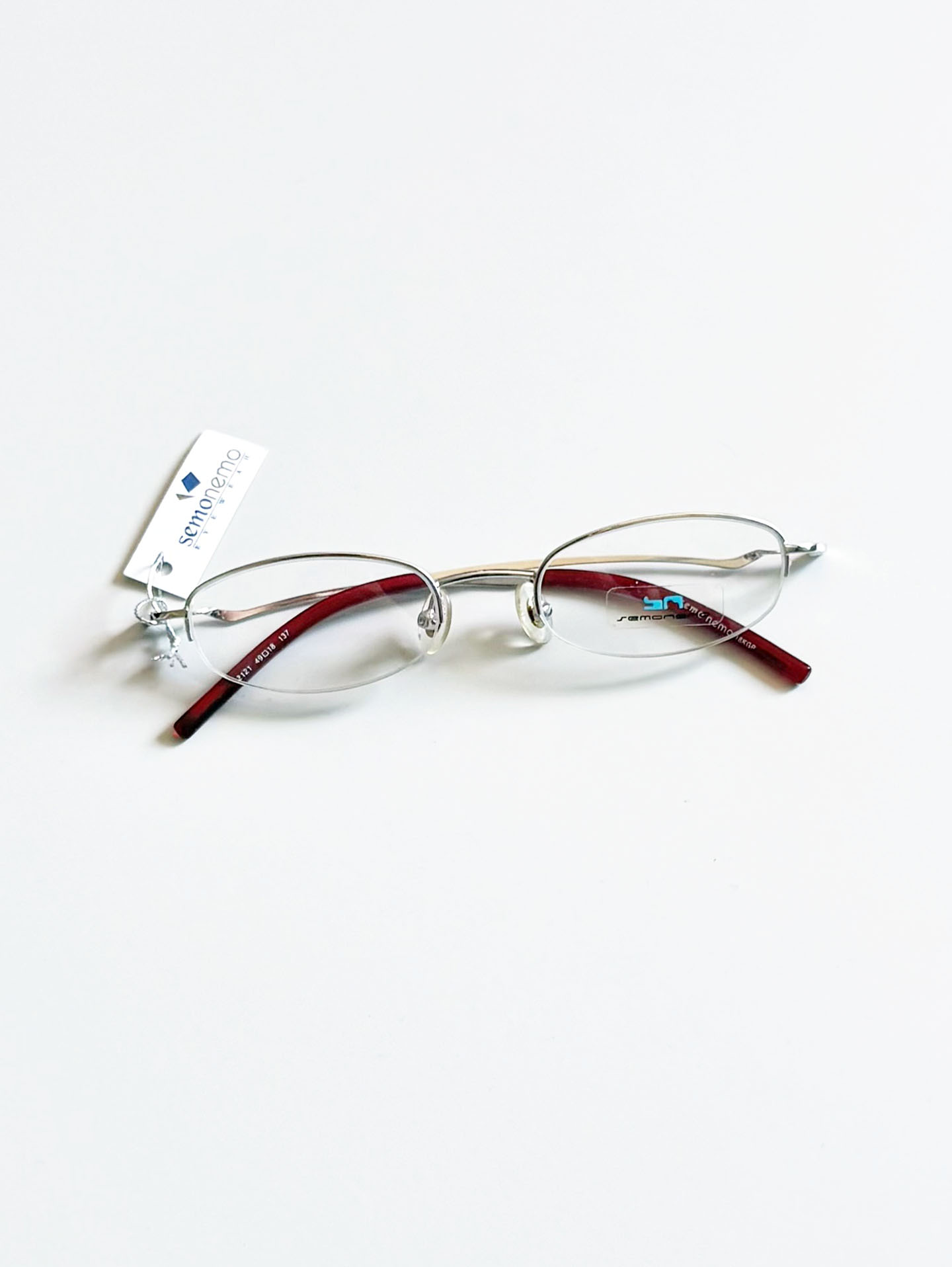 SEMONEMO Silver Slim Square Semi-Rimless Metal Glasses