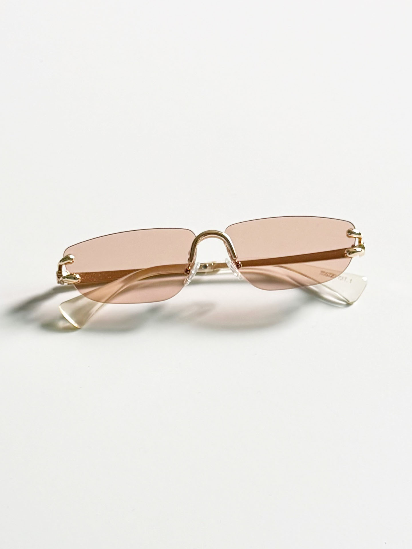 Gold Metal Rimless Square Tint Sunglasses