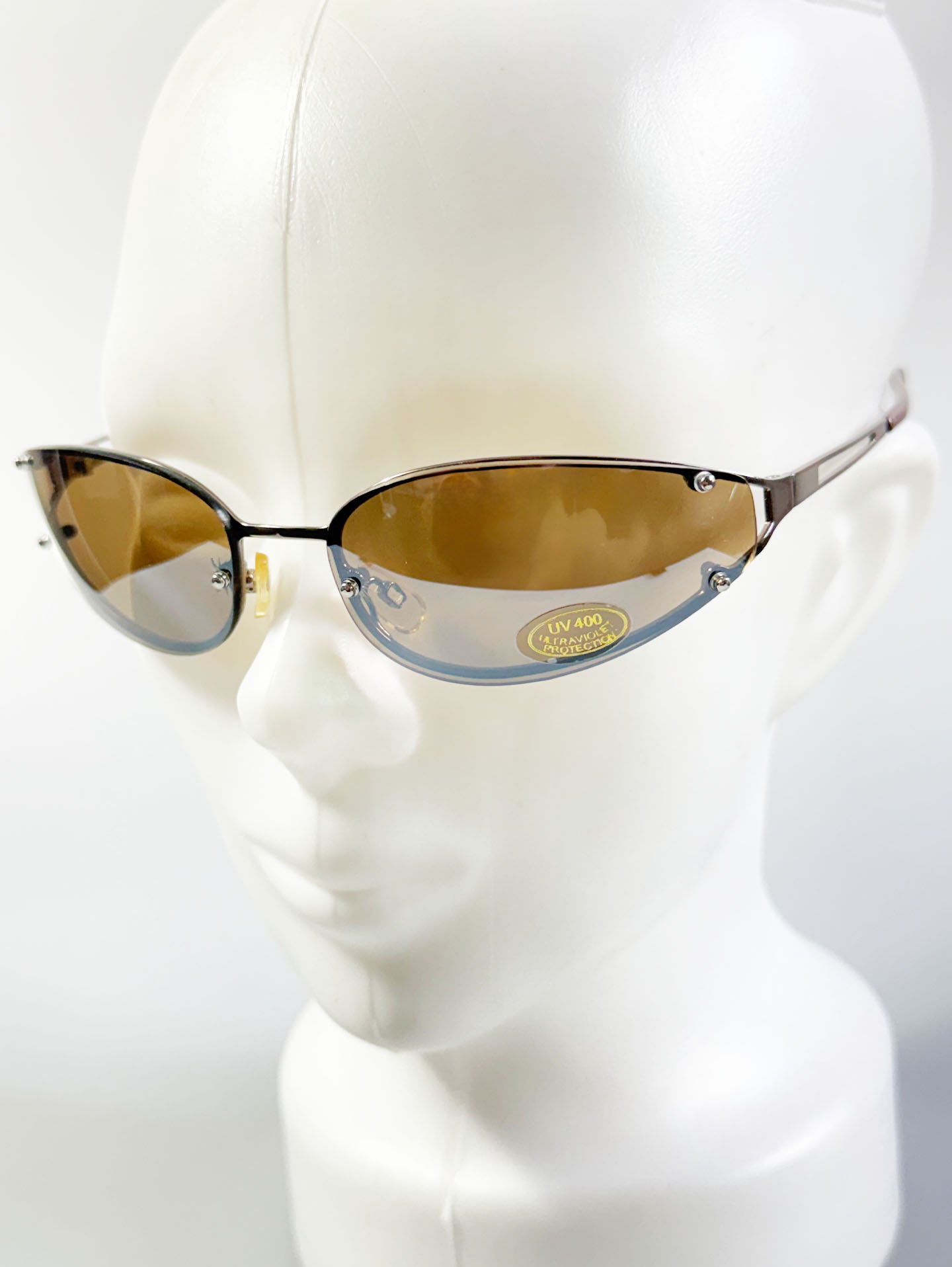 I.COM Brown Rimless Oval Metal Tint Sunglasses