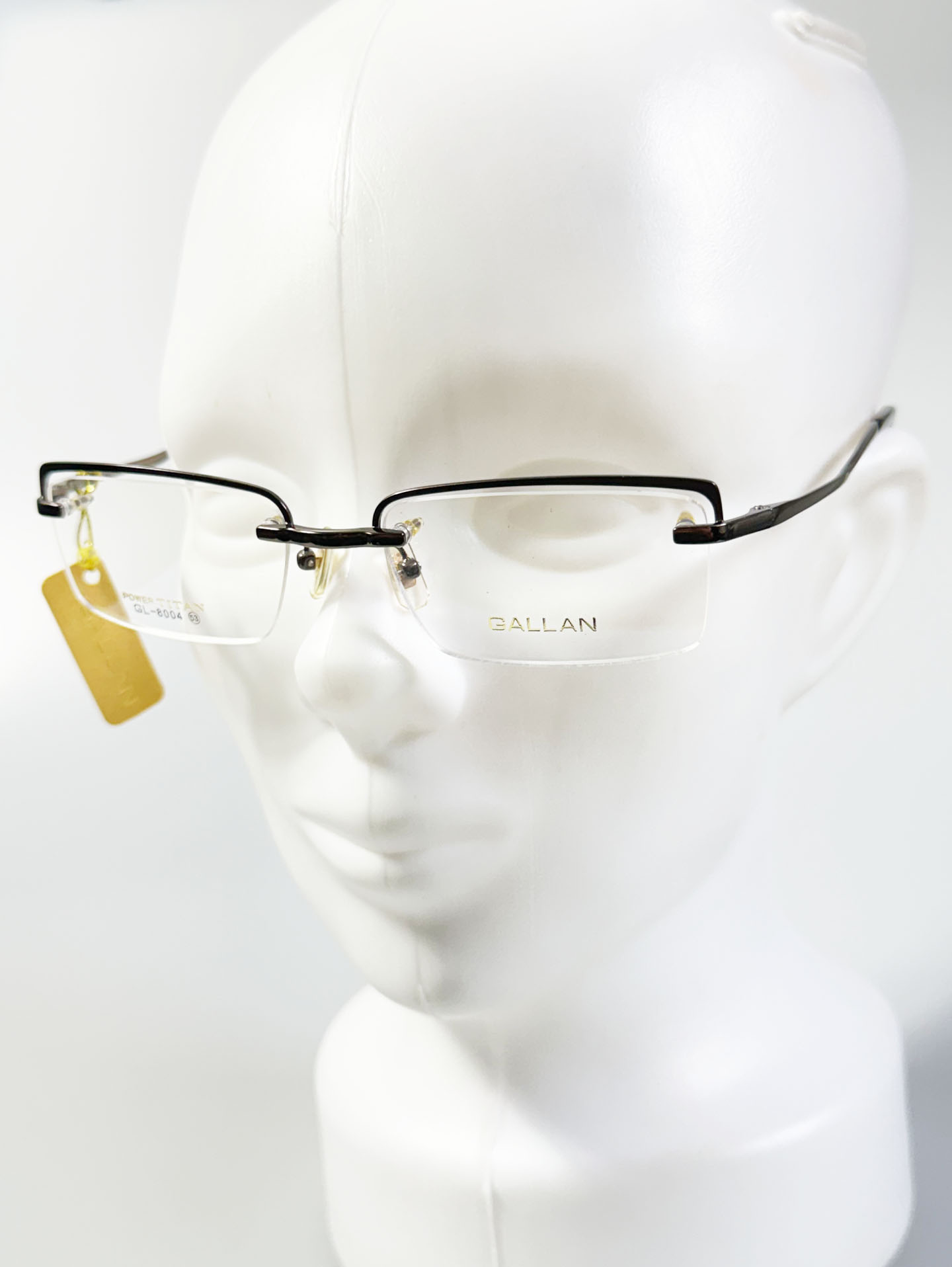GALLAN Brown Titanium Semi-Rimless Square Frame Glasses
