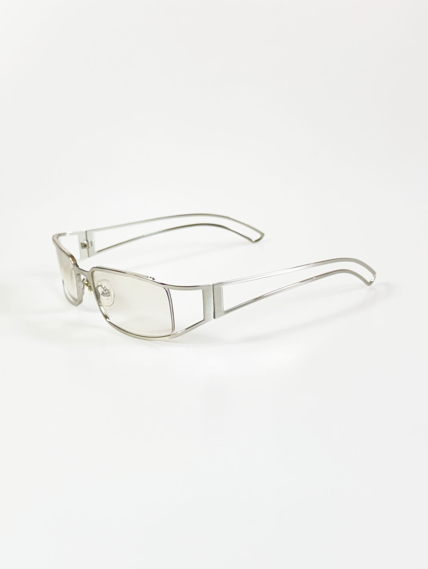 CAPRIO Silver Slim Square Metal Clear Tinted Sunglasses