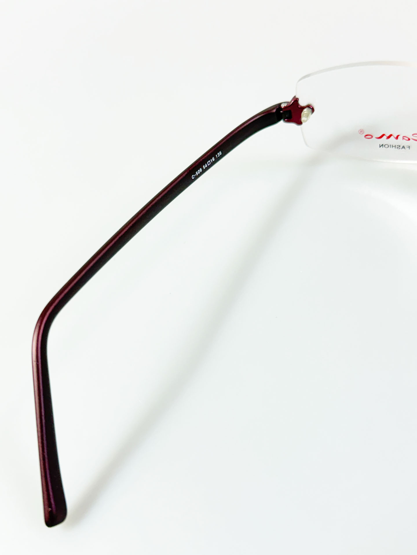 Camo Fashion Square Rimless Burgundy Metal Frame Glasses