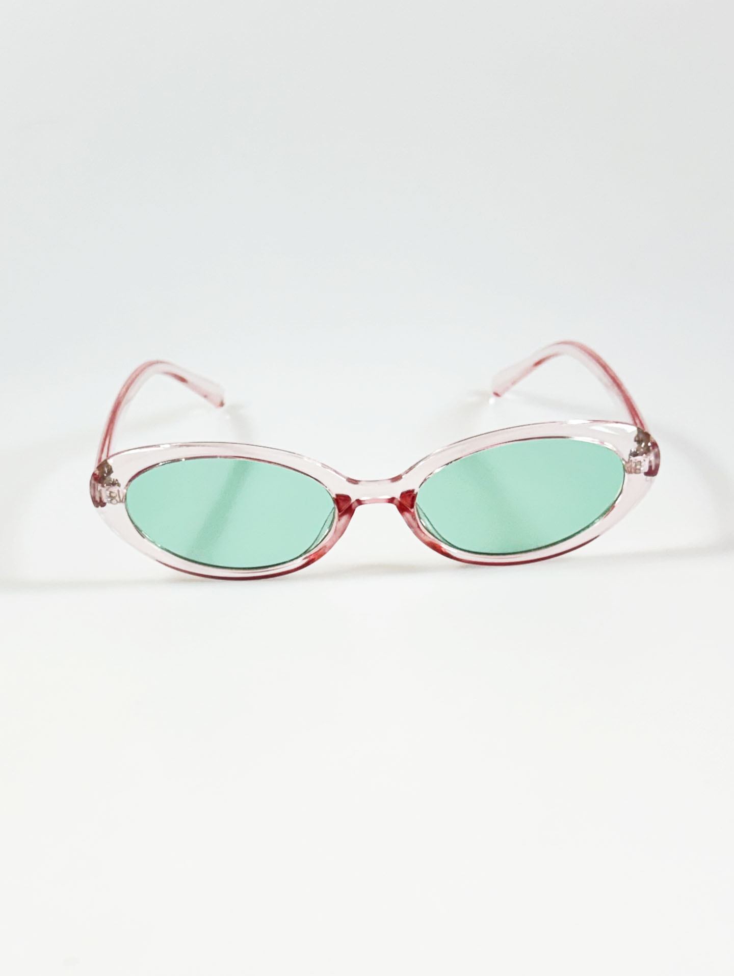 Clear Pink Oval Frame Green Tint Sunglasses