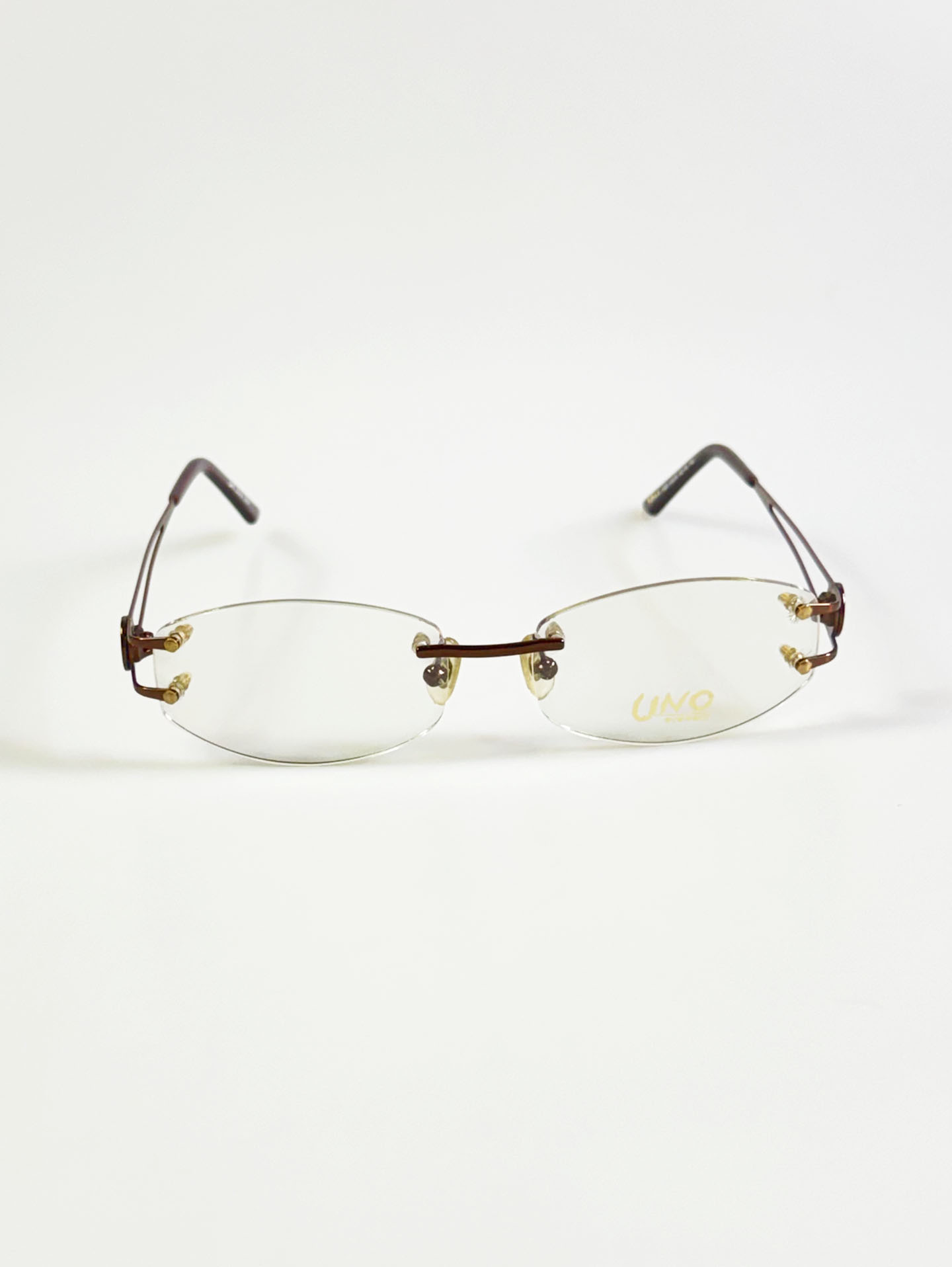 UNO Brown Rimless Oval Metal Glasses
