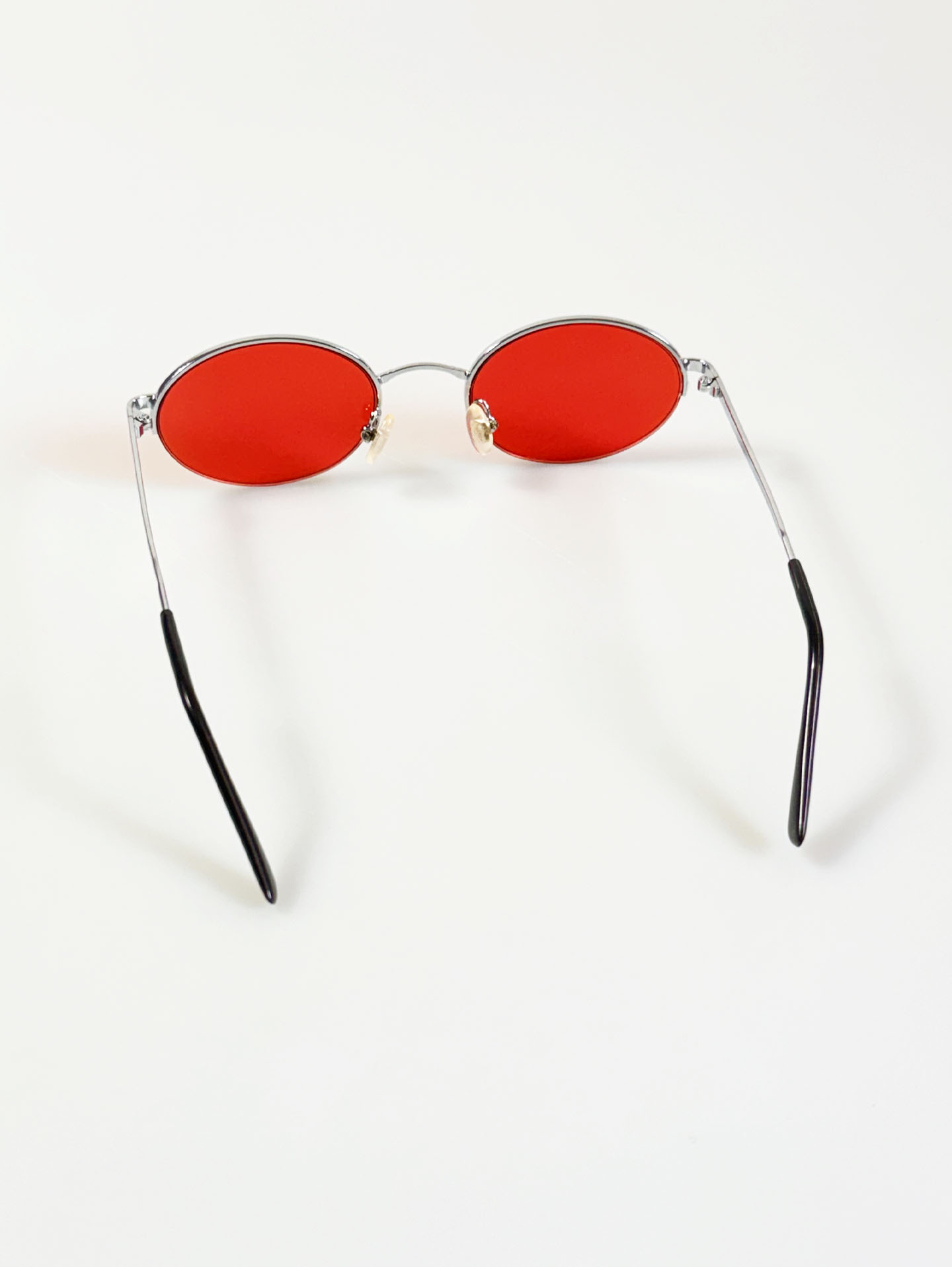 90's Silver Metal Semi-Rimless Oval Red Tinted Glasses