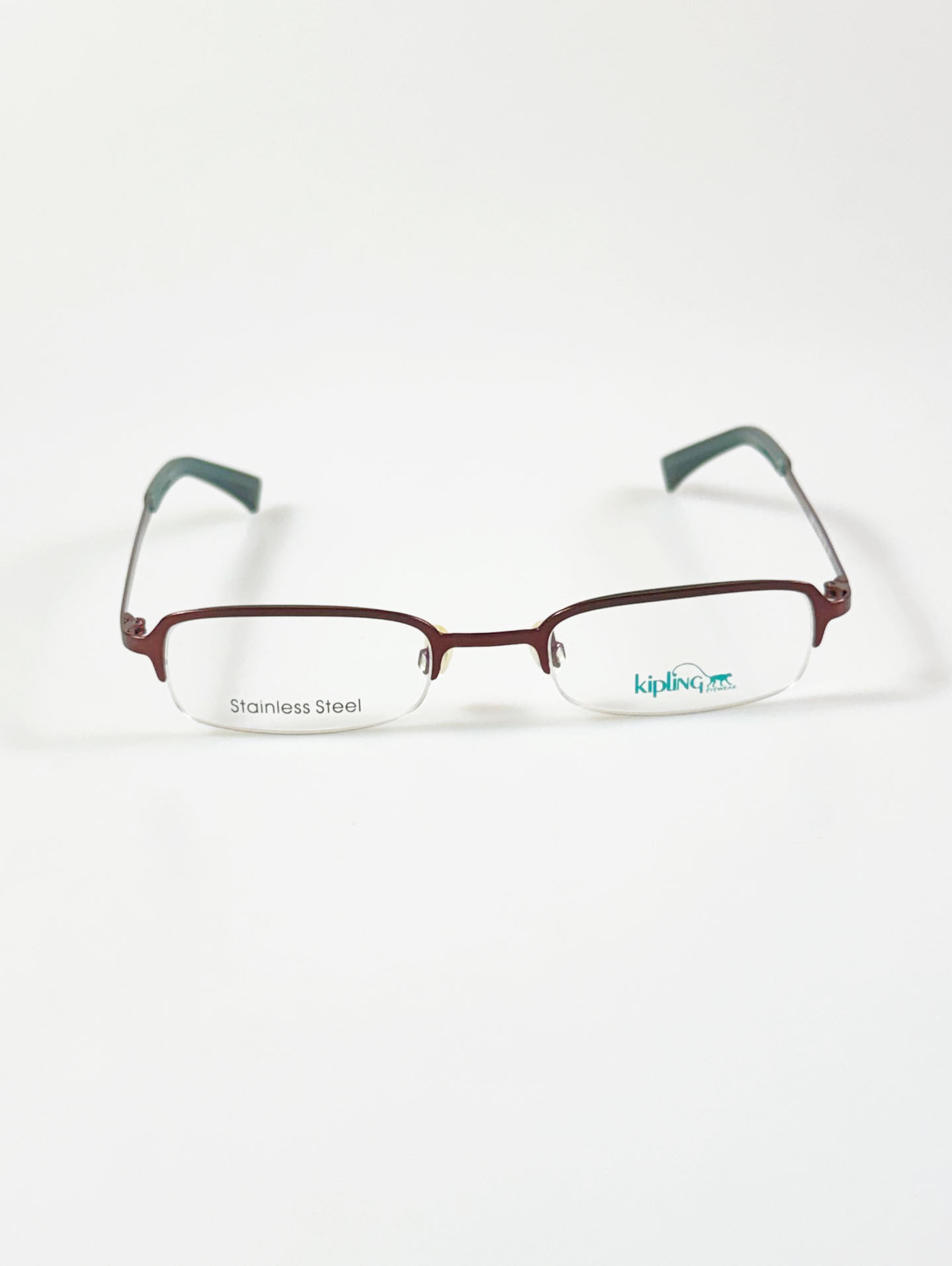 Kipling Deep Brown Square Semi-Rimless Metal Frame Glasses