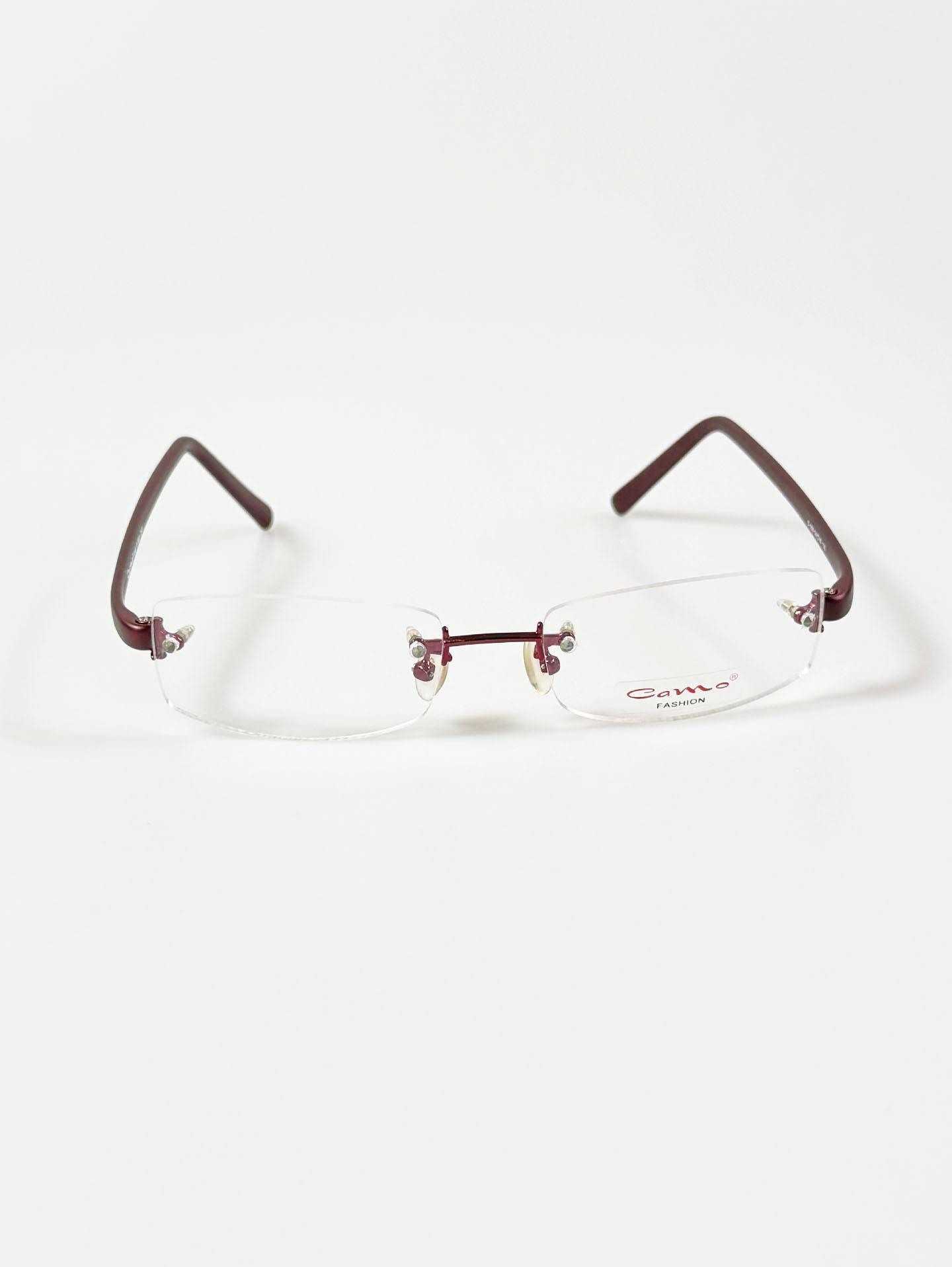 Camo Fashion Square Rimless Burgundy Metal Frame Glasses