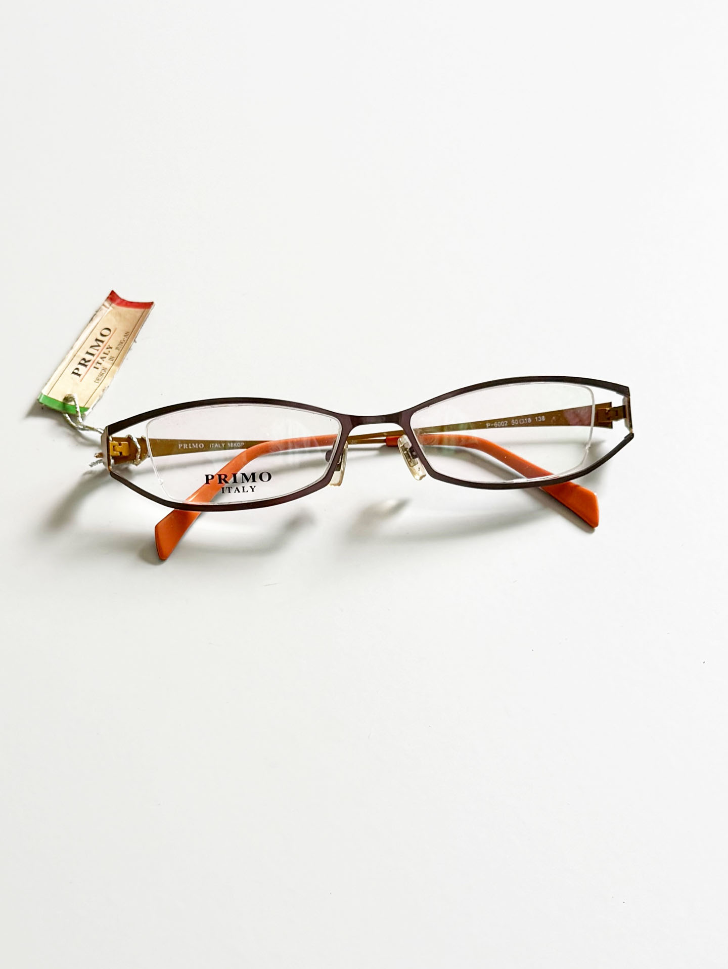 PRIMO ITALY Brown & Orange Slim Square Metal Frame Glasses