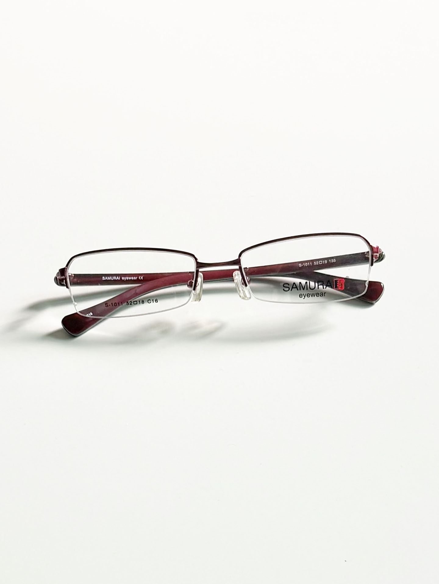 SAMURAI Eyewear Burgundy Half-Rim Square Metal Glasses