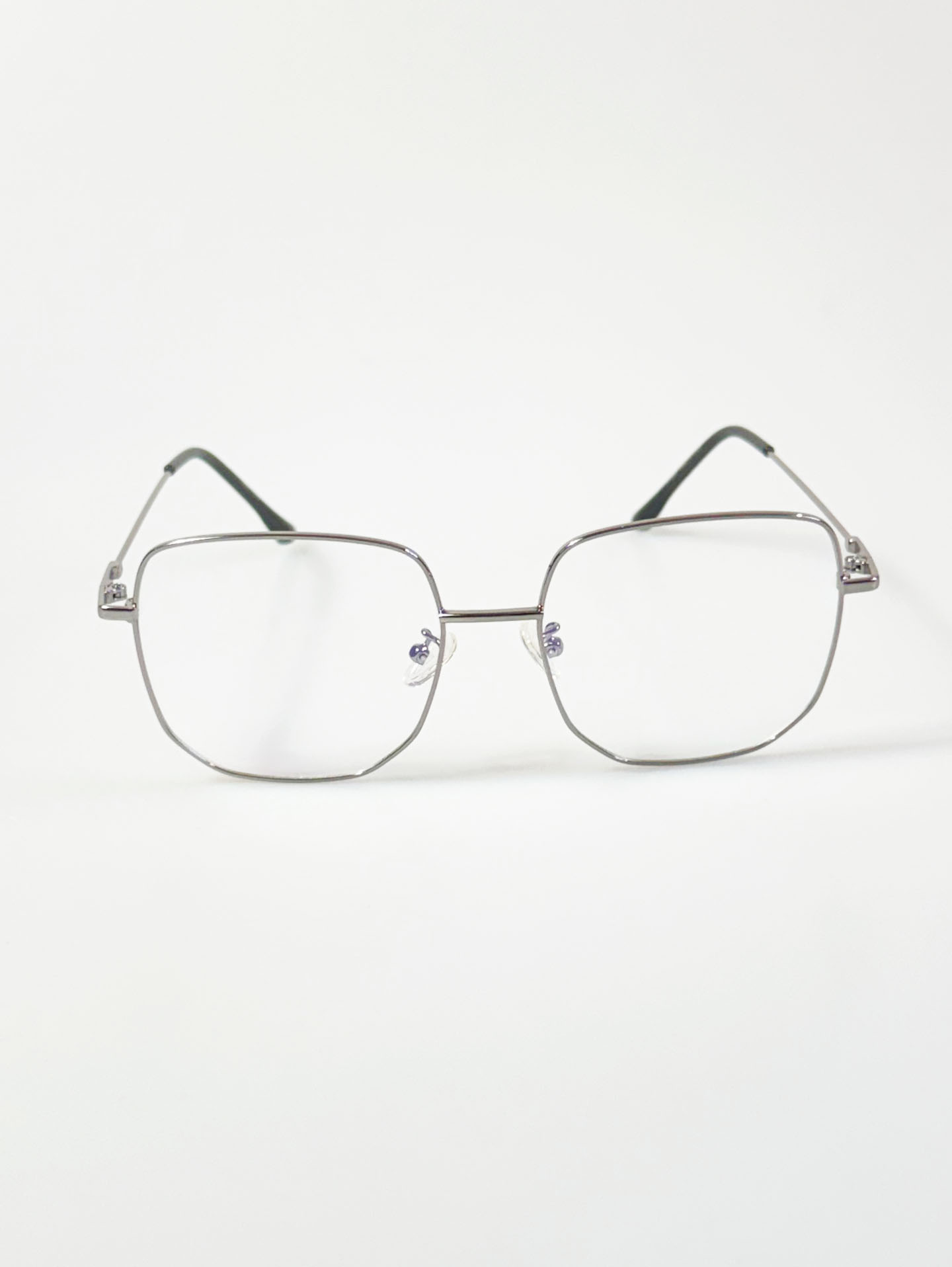 Dark Silver Oversized Square Metal Frame Glasses