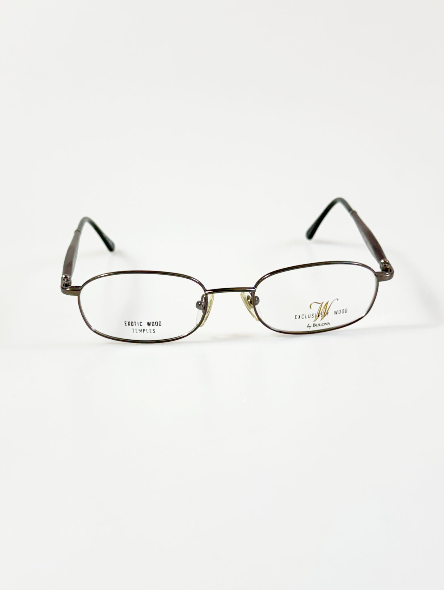 90's BULOVA Charcoal Metal Square Exotic Wood Temples Glasses