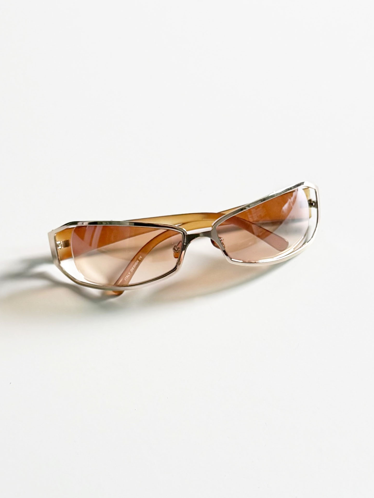 Champagne Gold Wraparound Square Metal Tint Sunglasses