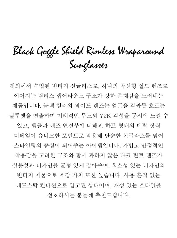 Black Goggle Shield Rimless Wraparound Sunglasses